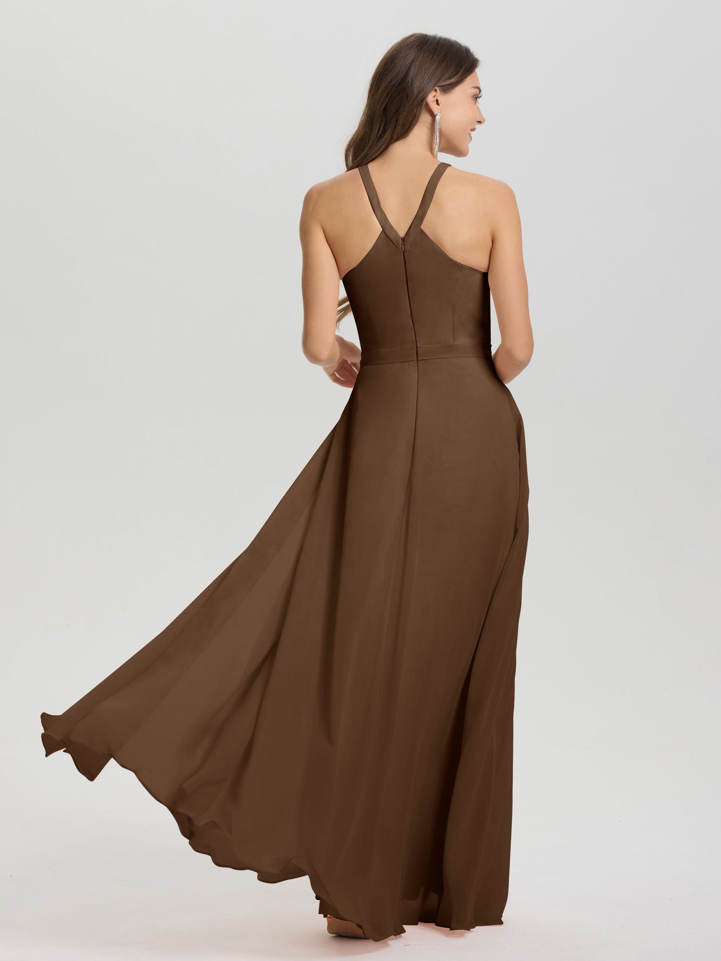 A-Line Hater Key Hole Sleeveless Floor Length Chiffon Bridesmaid Dress