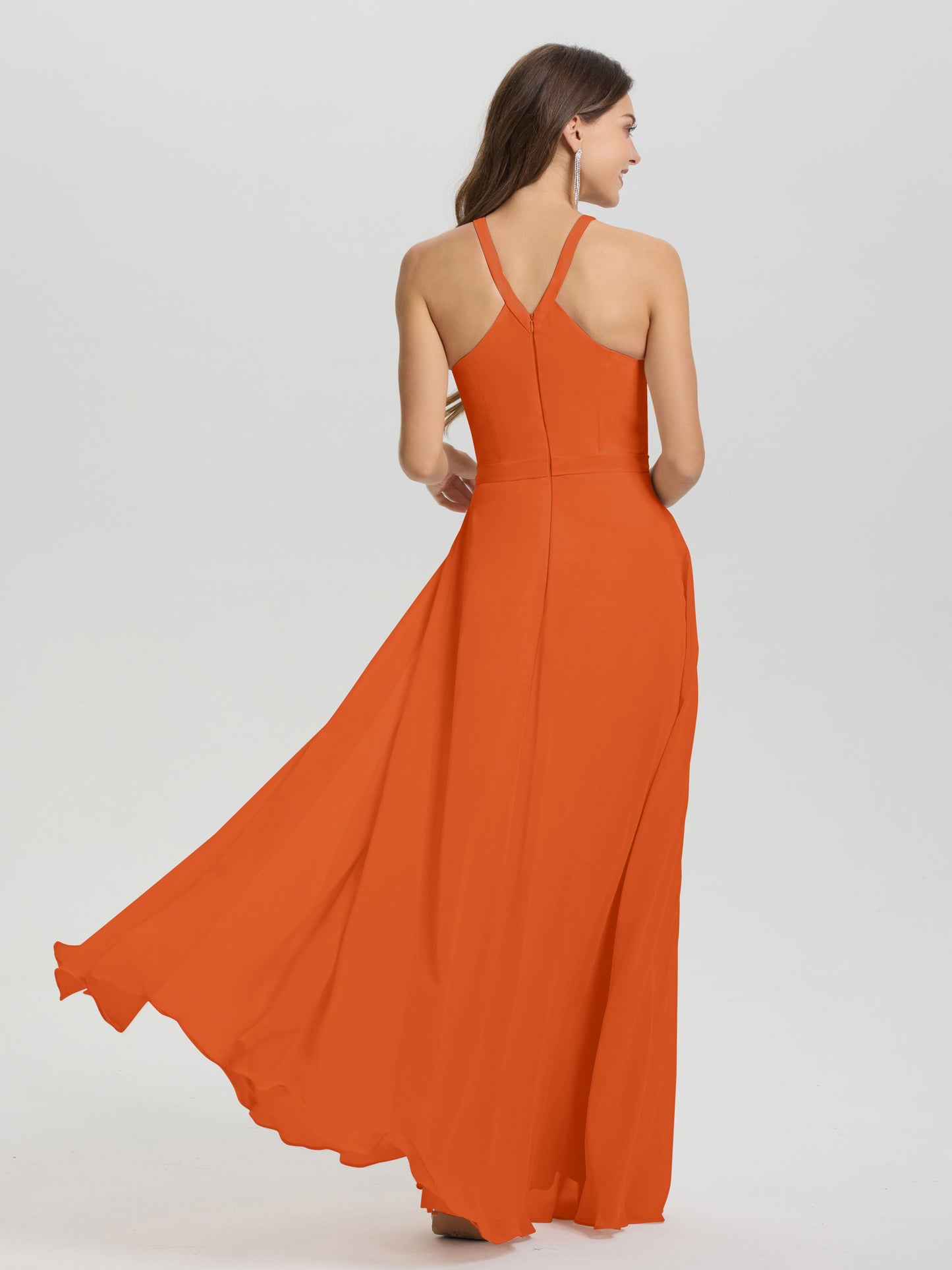 A-Line Hater Key Hole Sleeveless Floor Length Chiffon Bridesmaid Dress
