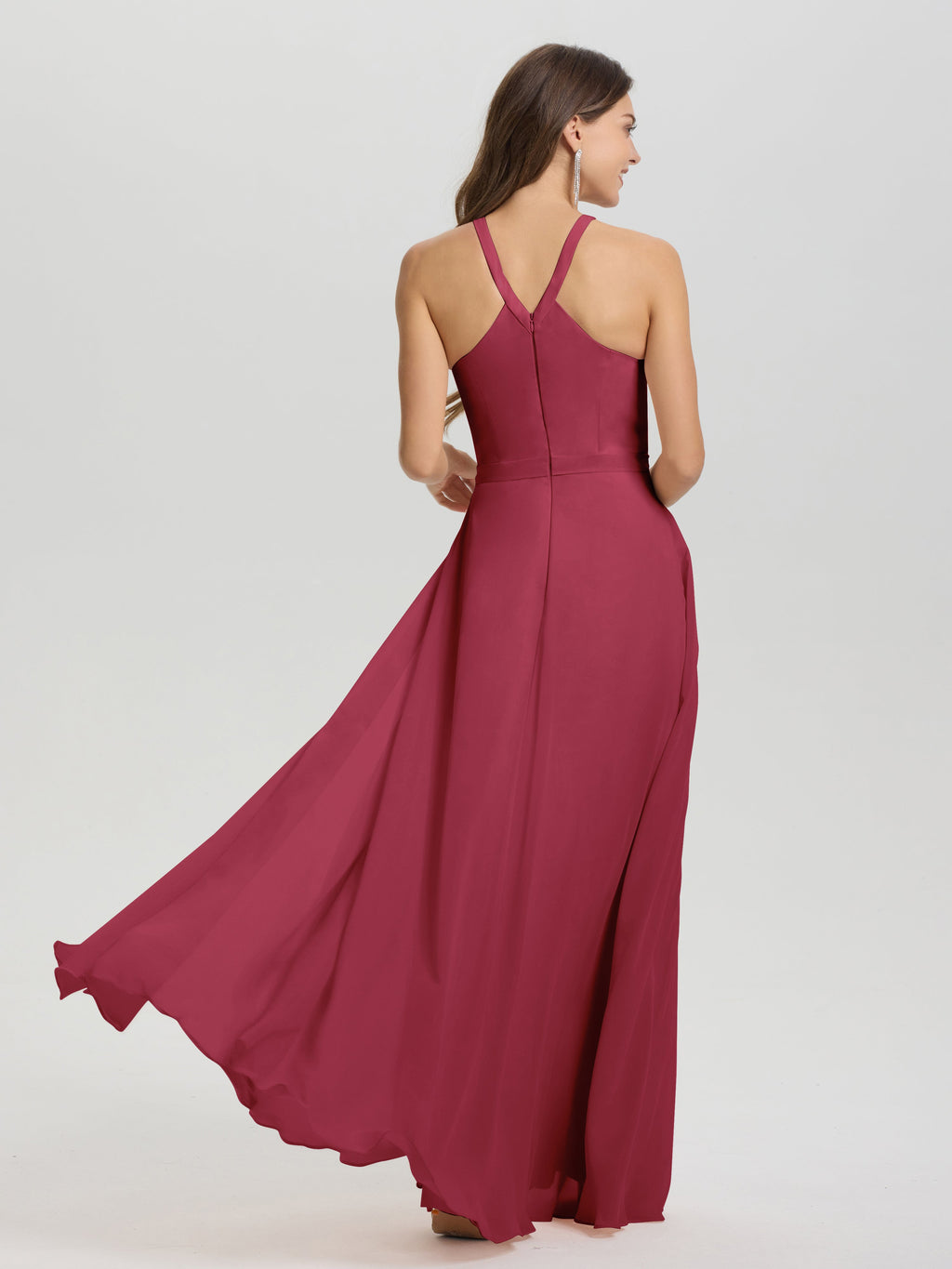 A-Line Hater Key Hole Sleeveless Floor Length Chiffon Bridesmaid Dress