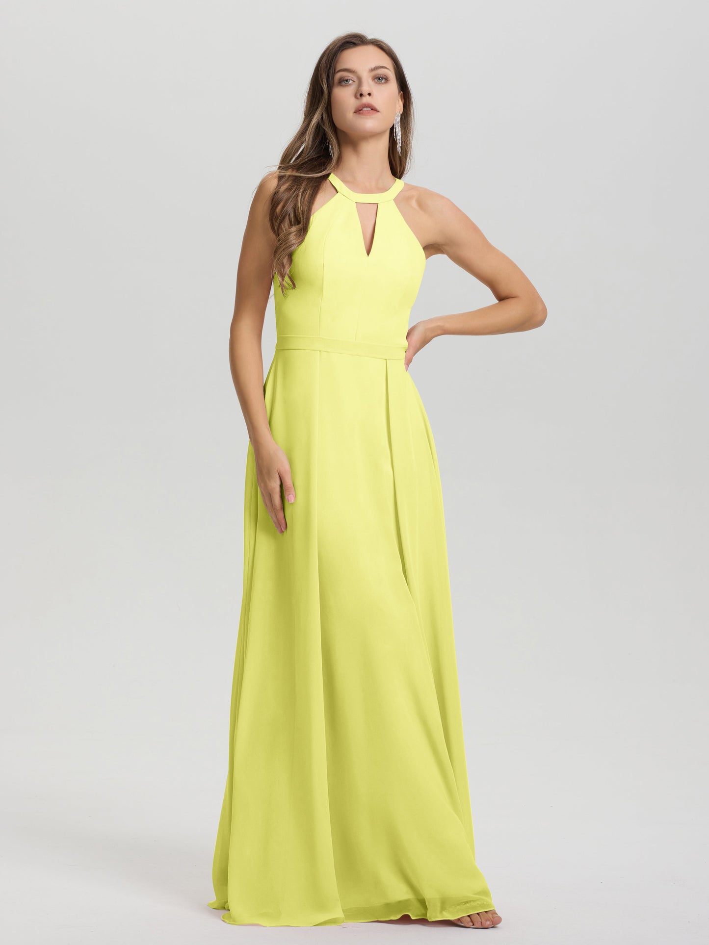 A-Line Hater Key Hole Sleeveless Floor Length Chiffon Bridesmaid Dress