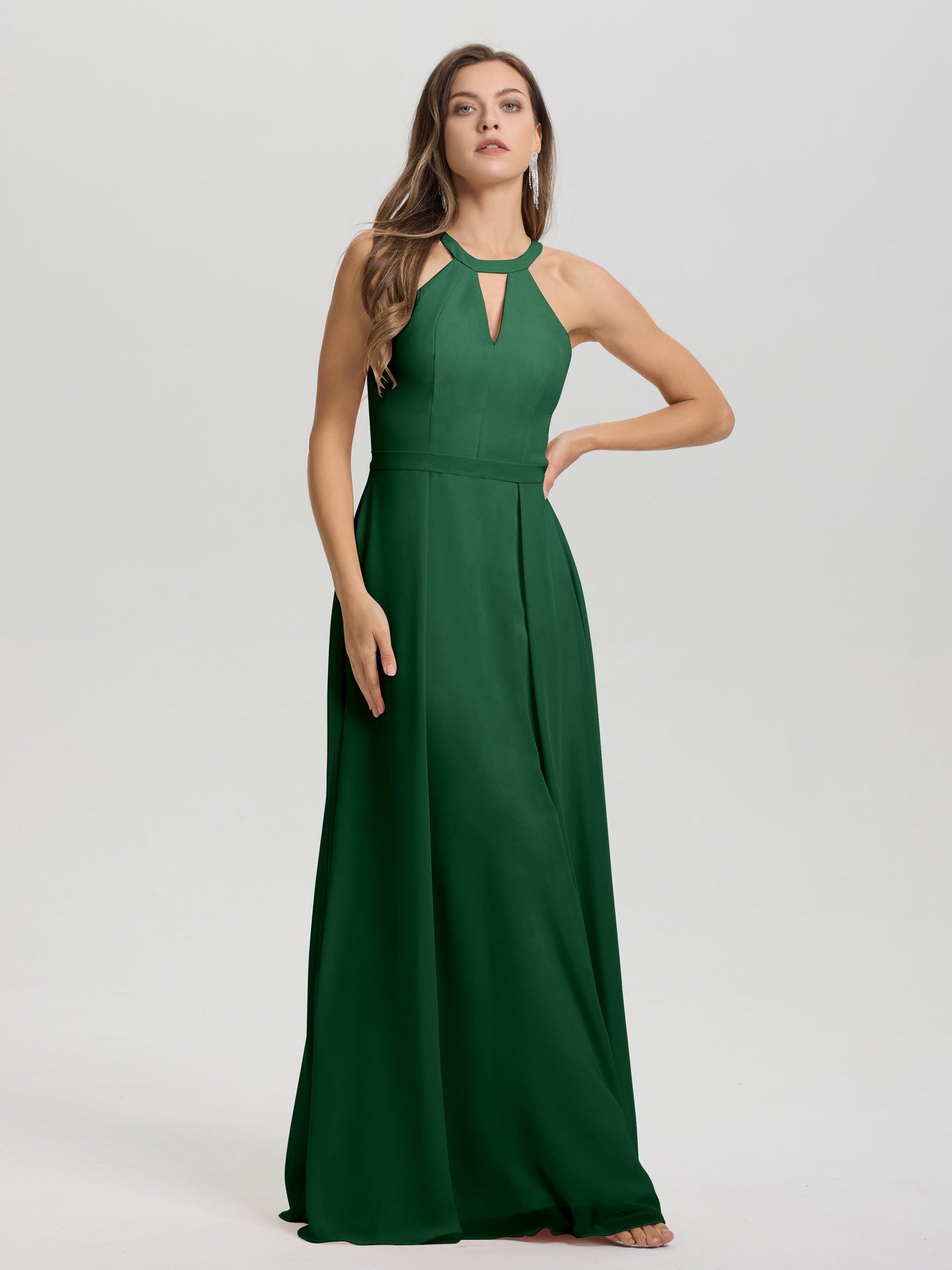 A-Line Hater Key Hole Sleeveless Floor Length Chiffon Bridesmaid Dress
