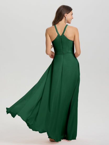 A-Line Hater Key Hole Sleeveless Floor Length Chiffon Bridesmaid Dress