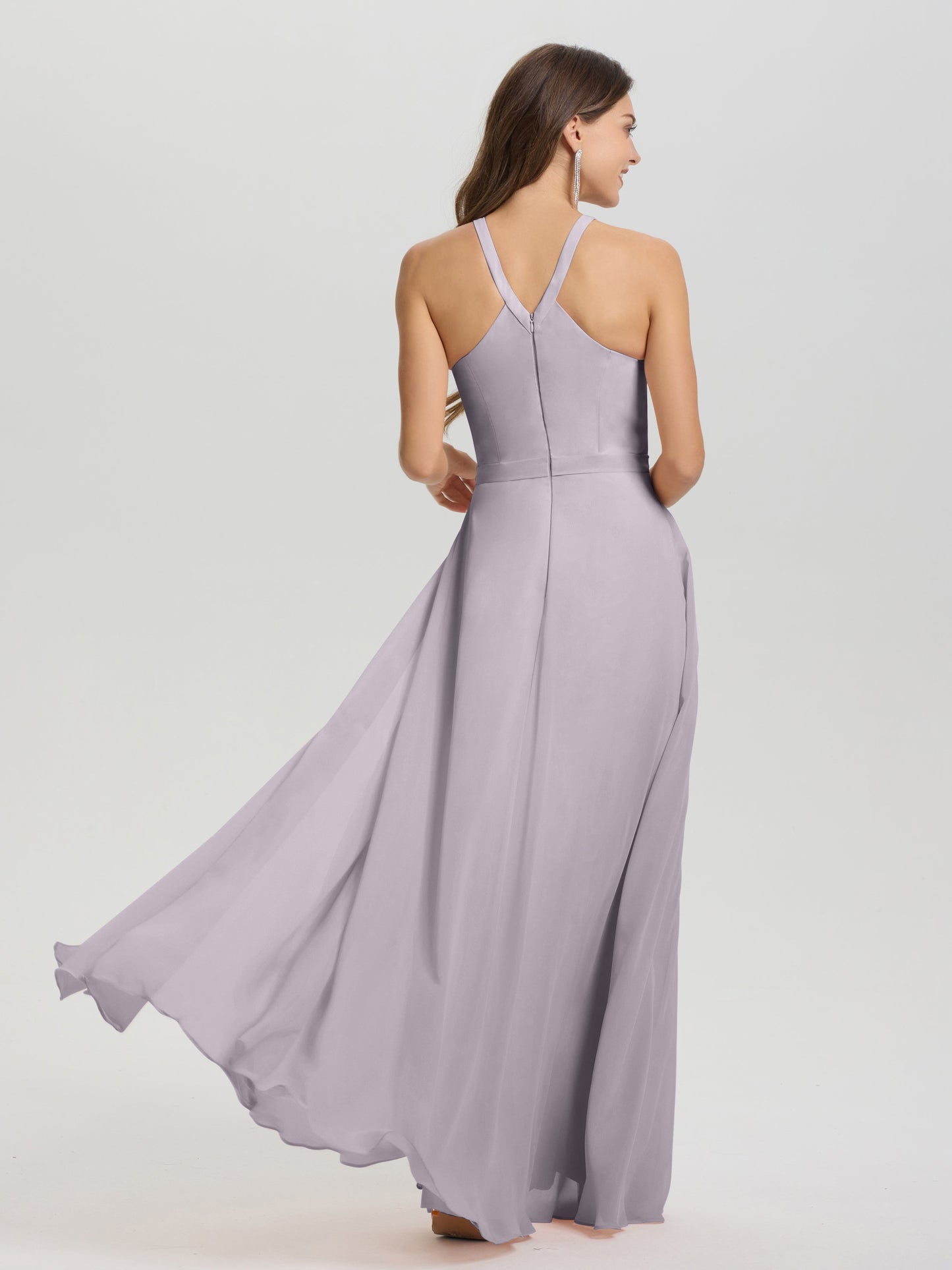 A-Line Hater Key Hole Sleeveless Floor Length Chiffon Bridesmaid Dress