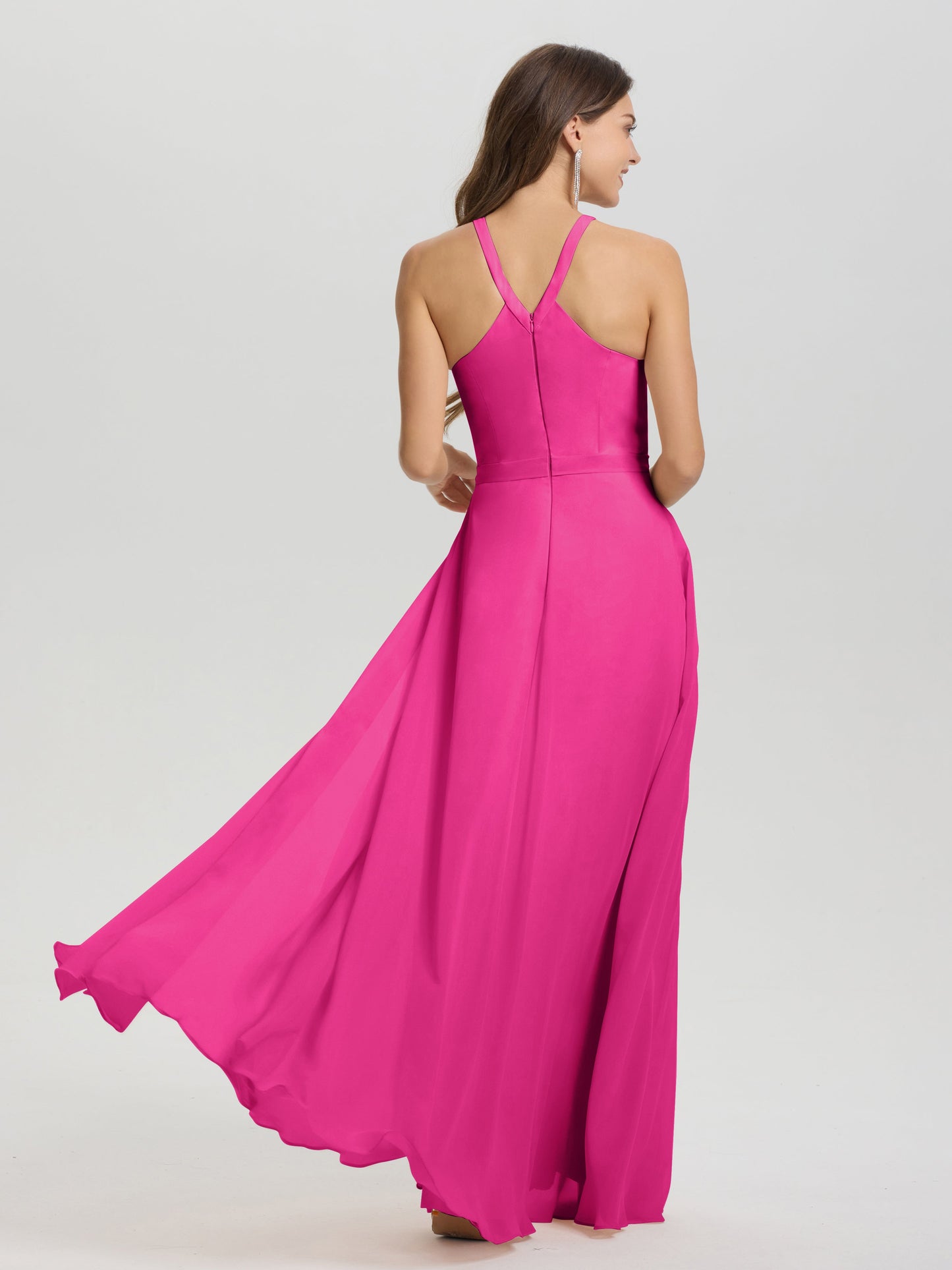 A-Line Hater Key Hole Sleeveless Floor Length Chiffon Bridesmaid Dress