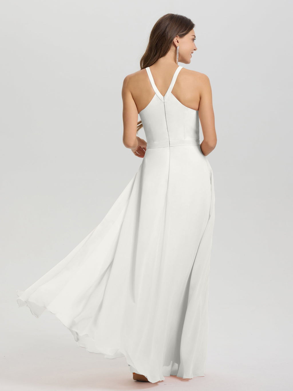 A-Line Hater Key Hole Sleeveless Floor Length Chiffon Bridesmaid Dress
