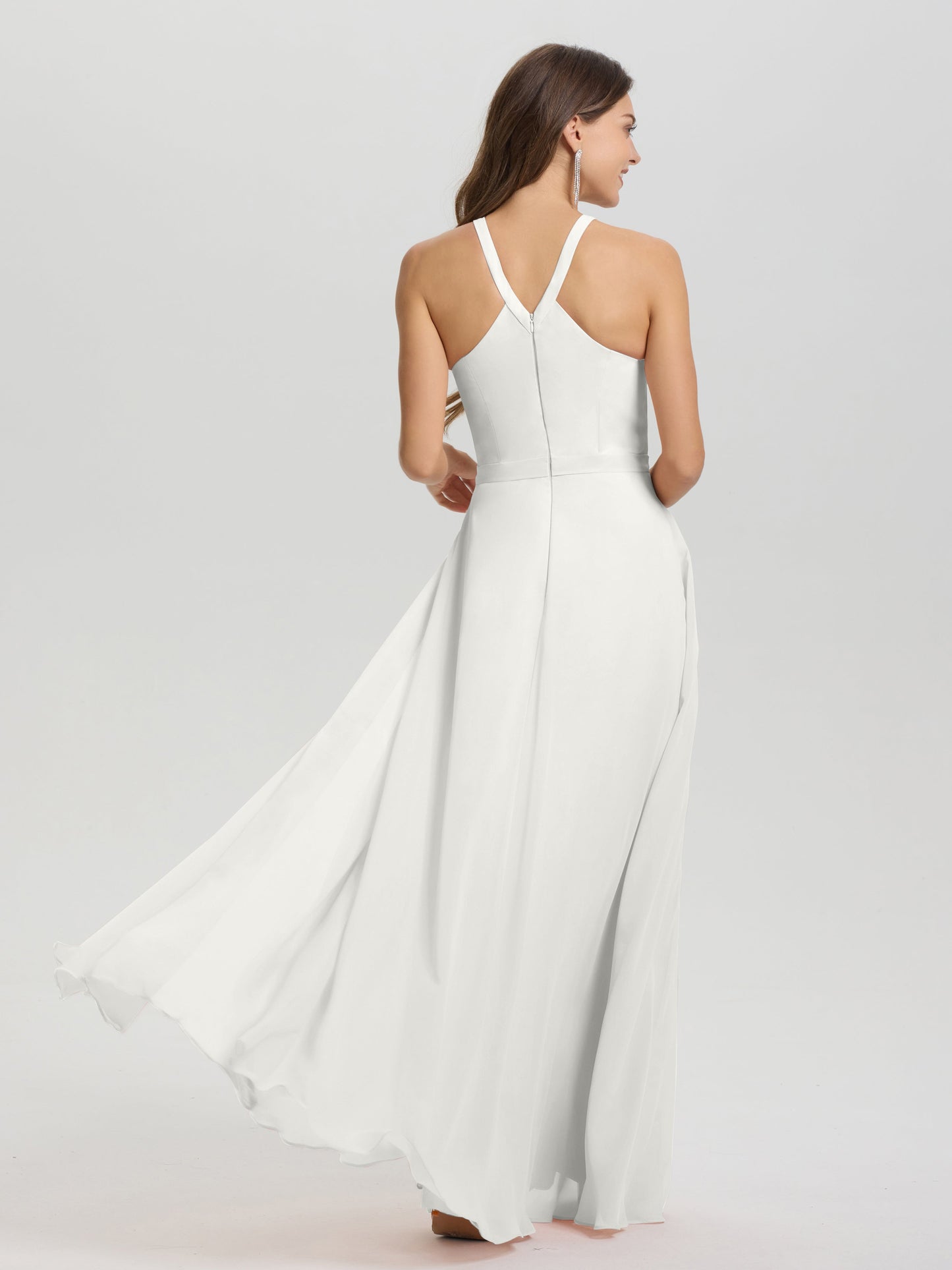 A-Line Hater Key Hole Sleeveless Floor Length Chiffon Bridesmaid Dress