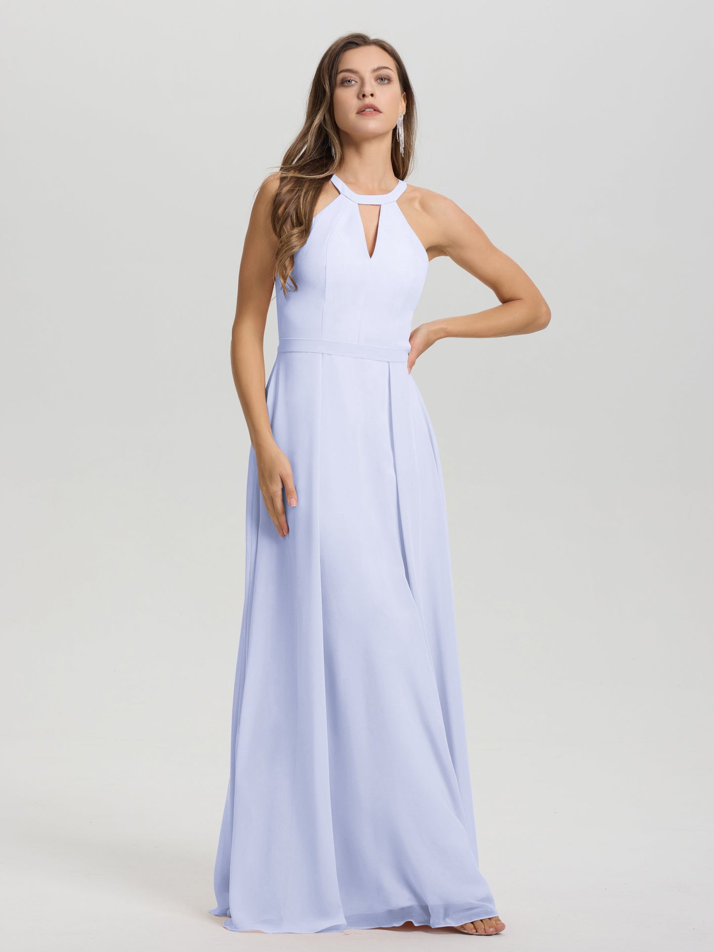 A-Line Hater Key Hole Sleeveless Floor Length Chiffon Bridesmaid Dress