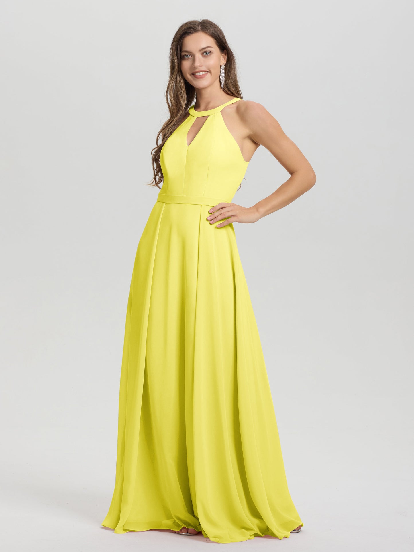 A-Line Hater Key Hole Sleeveless Floor Length Chiffon Bridesmaid Dress