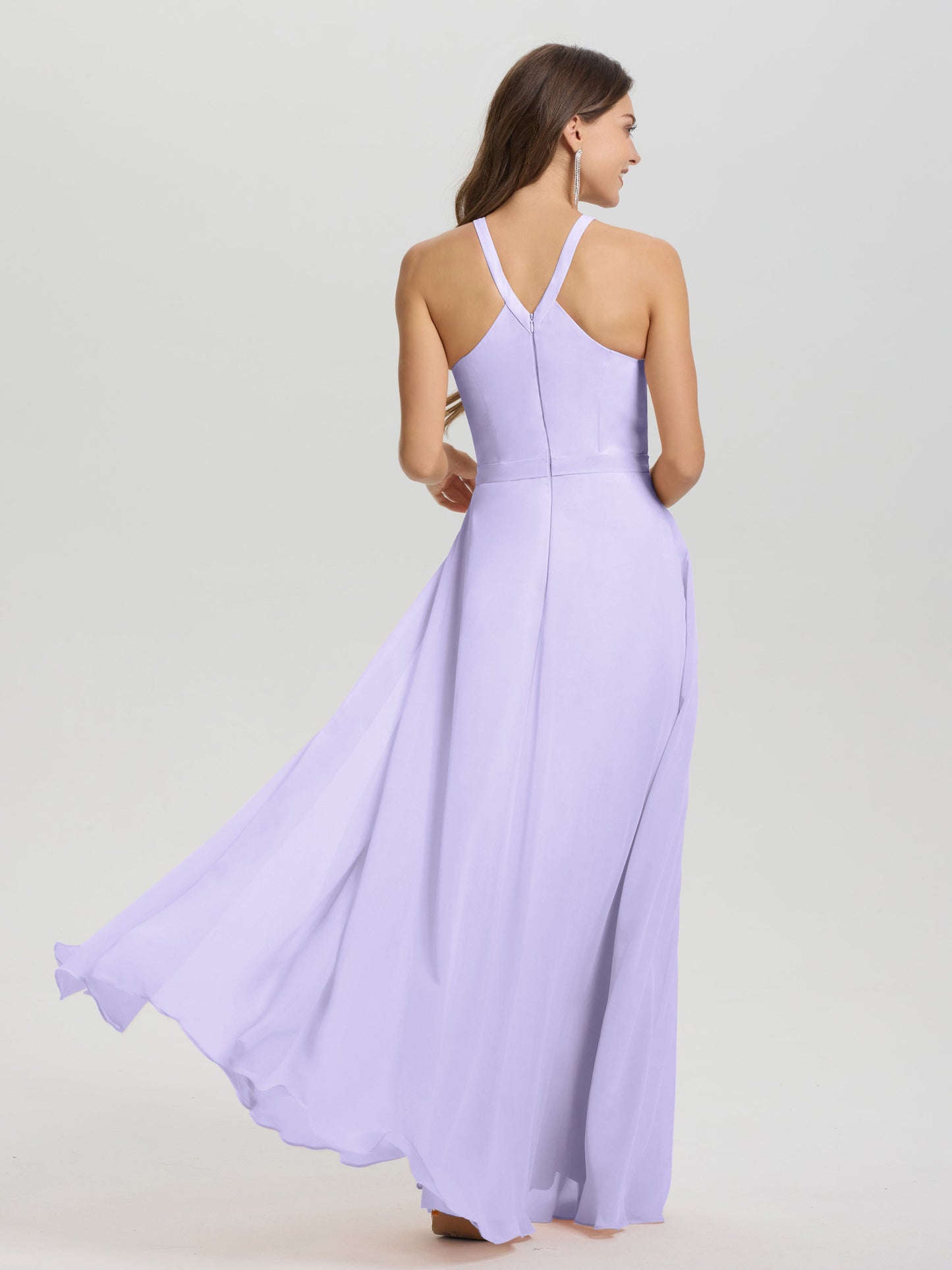 A-Line Hater Key Hole Sleeveless Floor Length Chiffon Bridesmaid Dress
