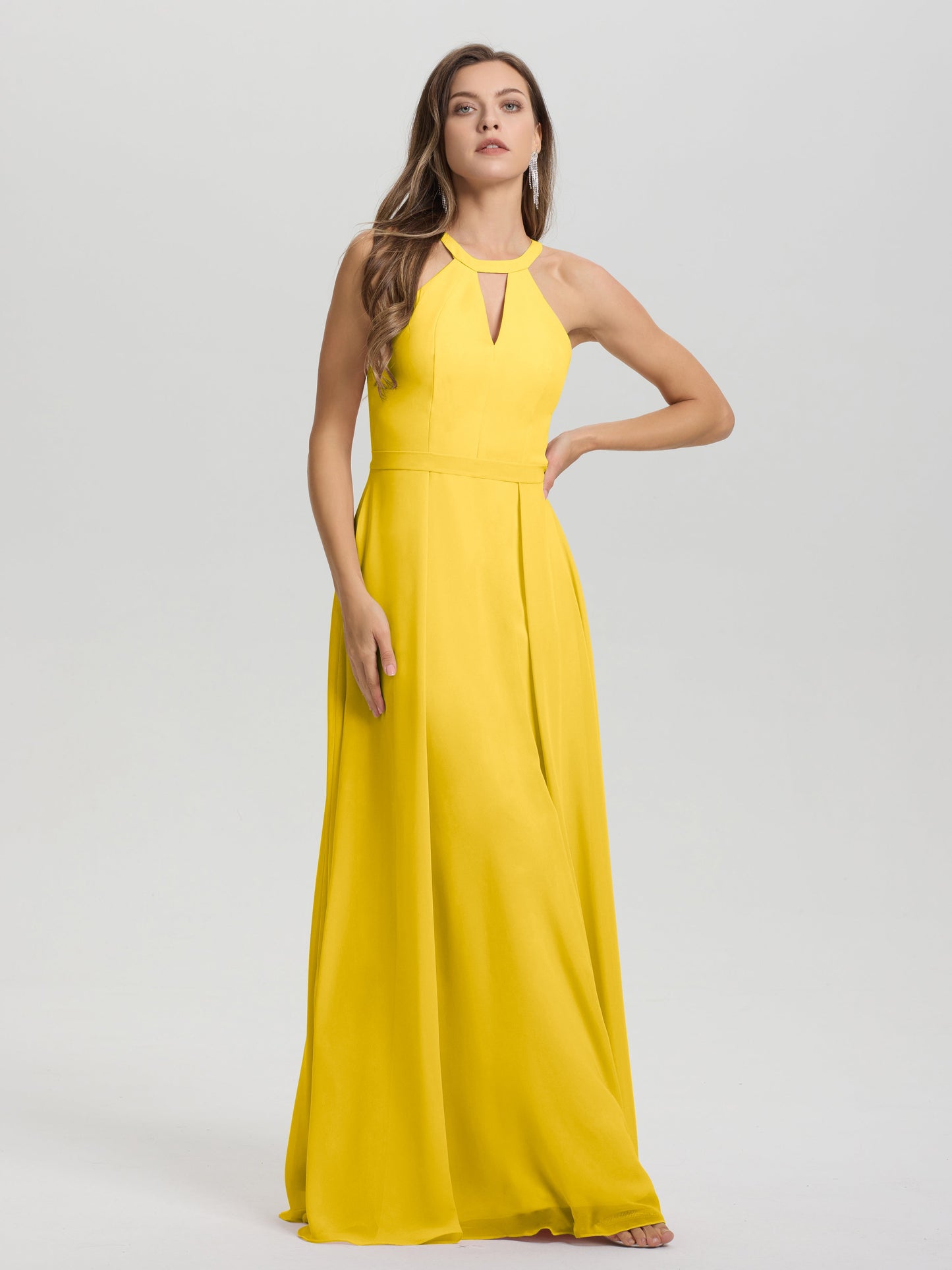 A-Line Hater Key Hole Sleeveless Floor Length Chiffon Bridesmaid Dress