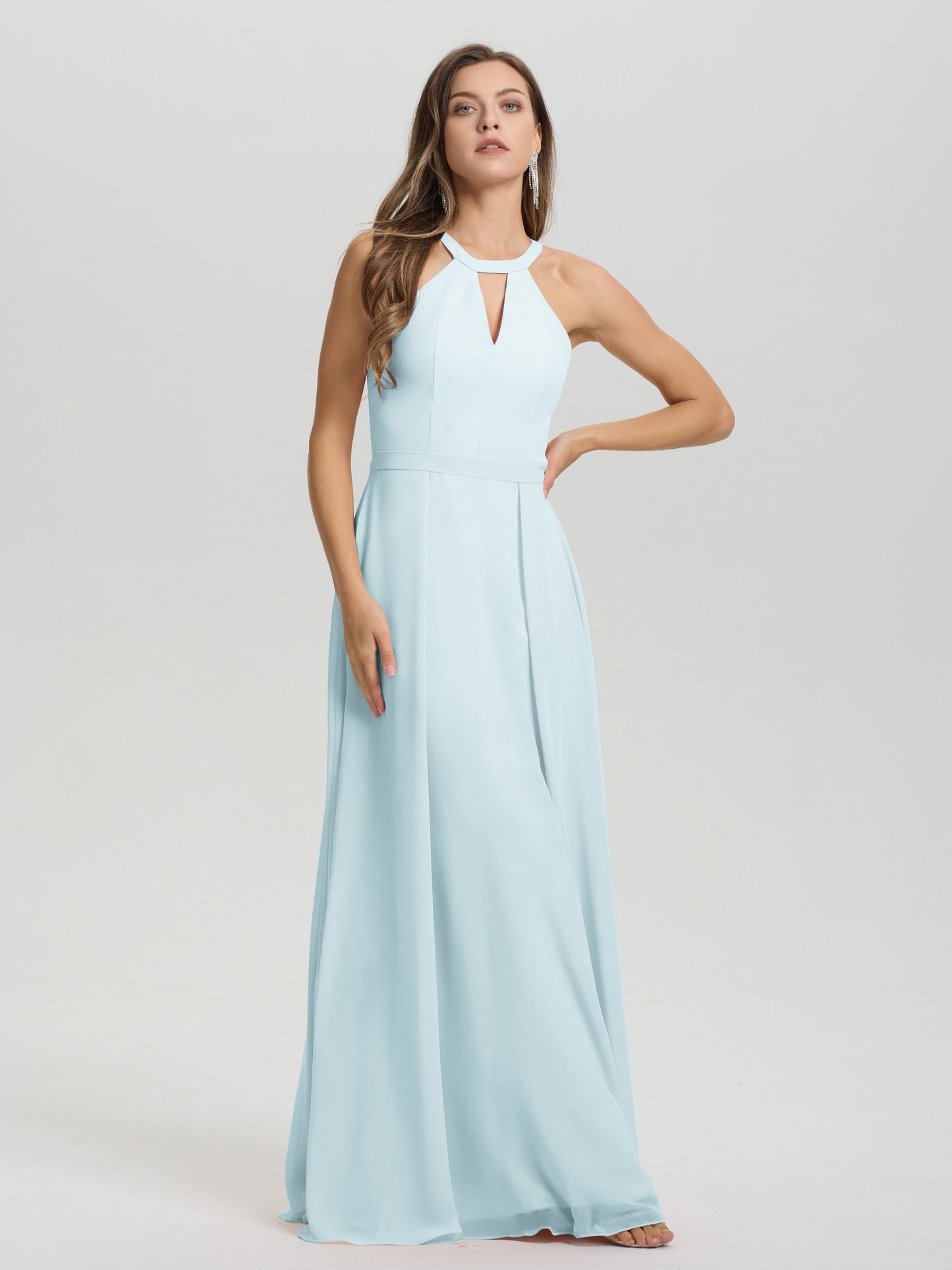 A-Line Hater Key Hole Sleeveless Floor Length Chiffon Bridesmaid Dress