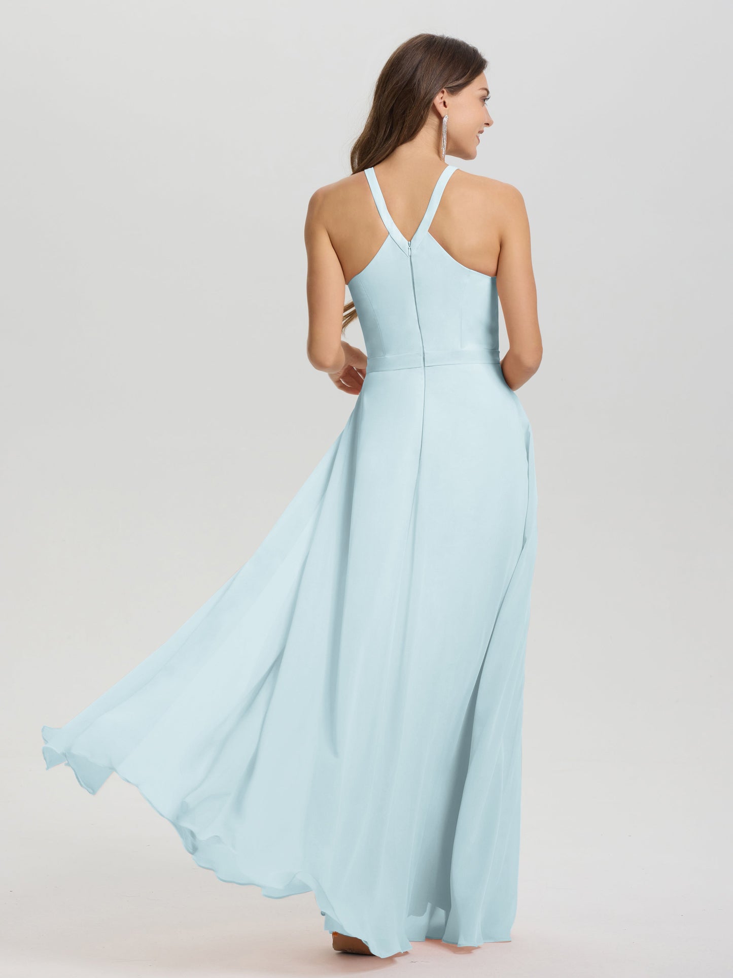 A-Line Hater Key Hole Sleeveless Floor Length Chiffon Bridesmaid Dress