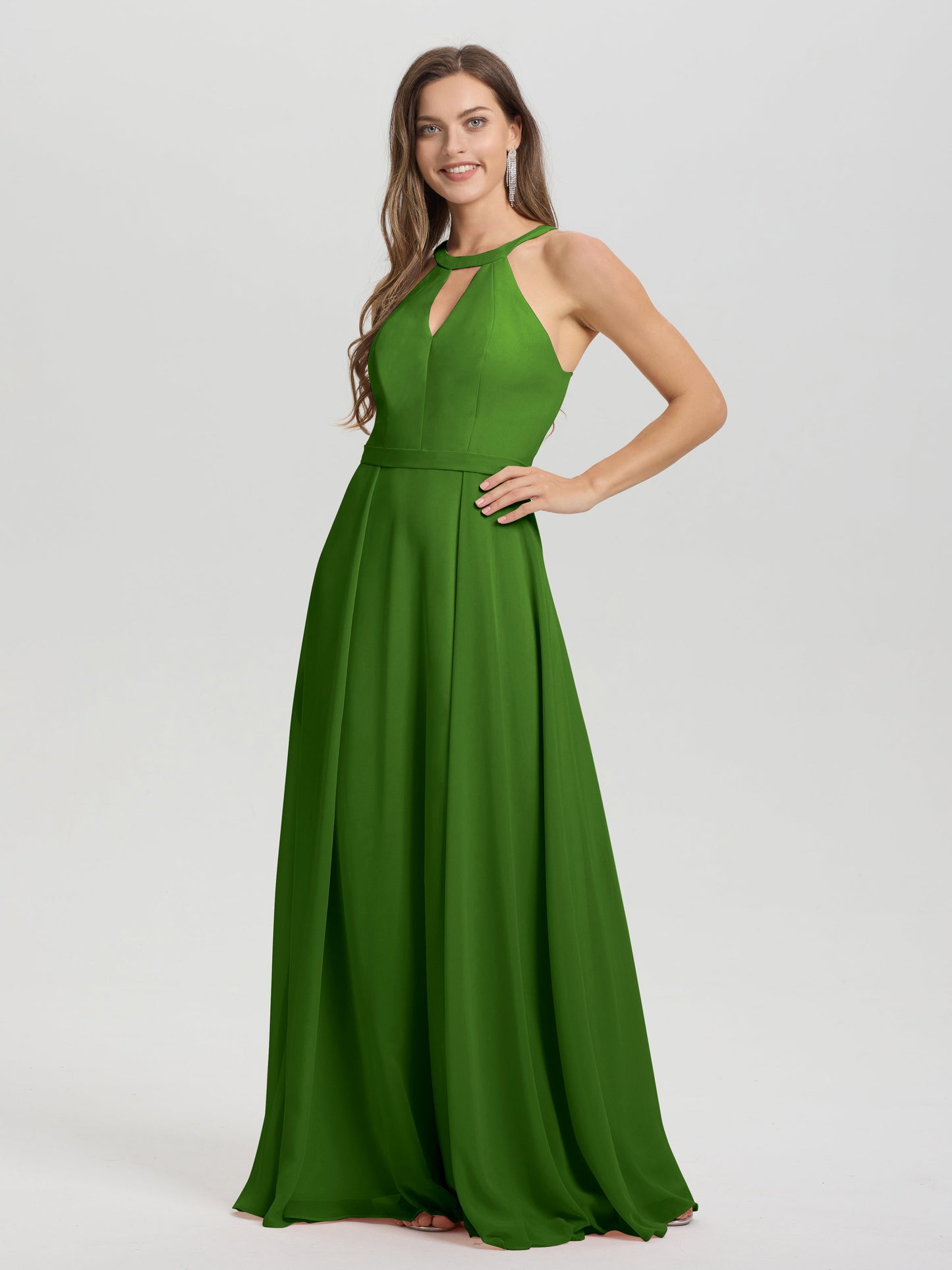 A-Line Hater Key Hole Sleeveless Floor Length Chiffon Bridesmaid Dress