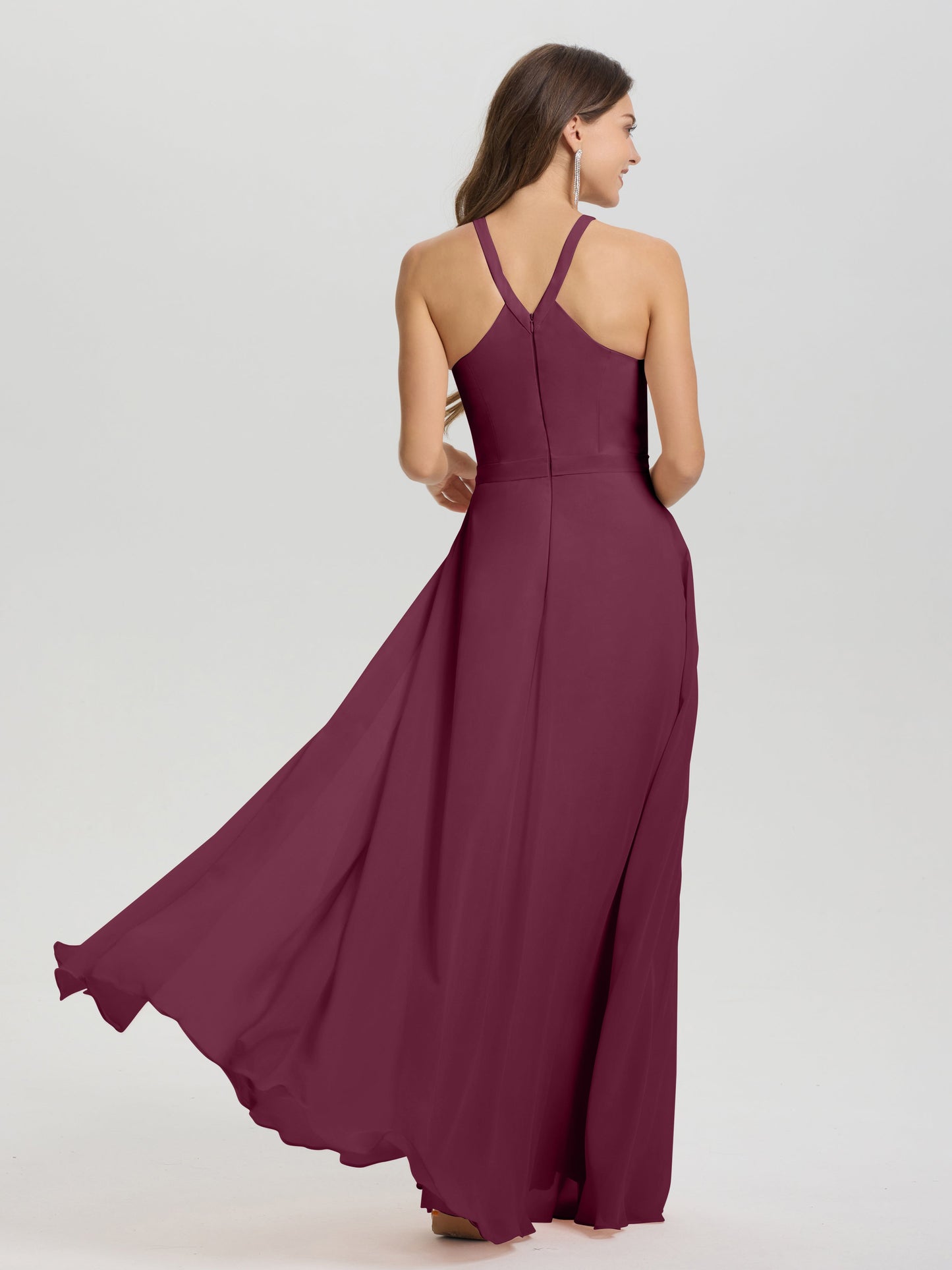 A-Line Hater Key Hole Sleeveless Floor Length Chiffon Bridesmaid Dress