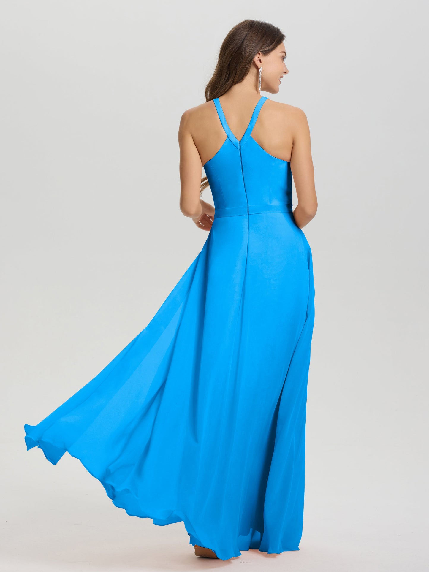 A-Line Hater Key Hole Sleeveless Floor Length Chiffon Bridesmaid Dress
