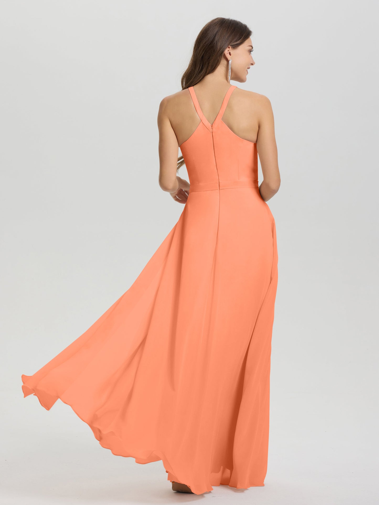 A-Line Hater Key Hole Sleeveless Floor Length Chiffon Bridesmaid Dress