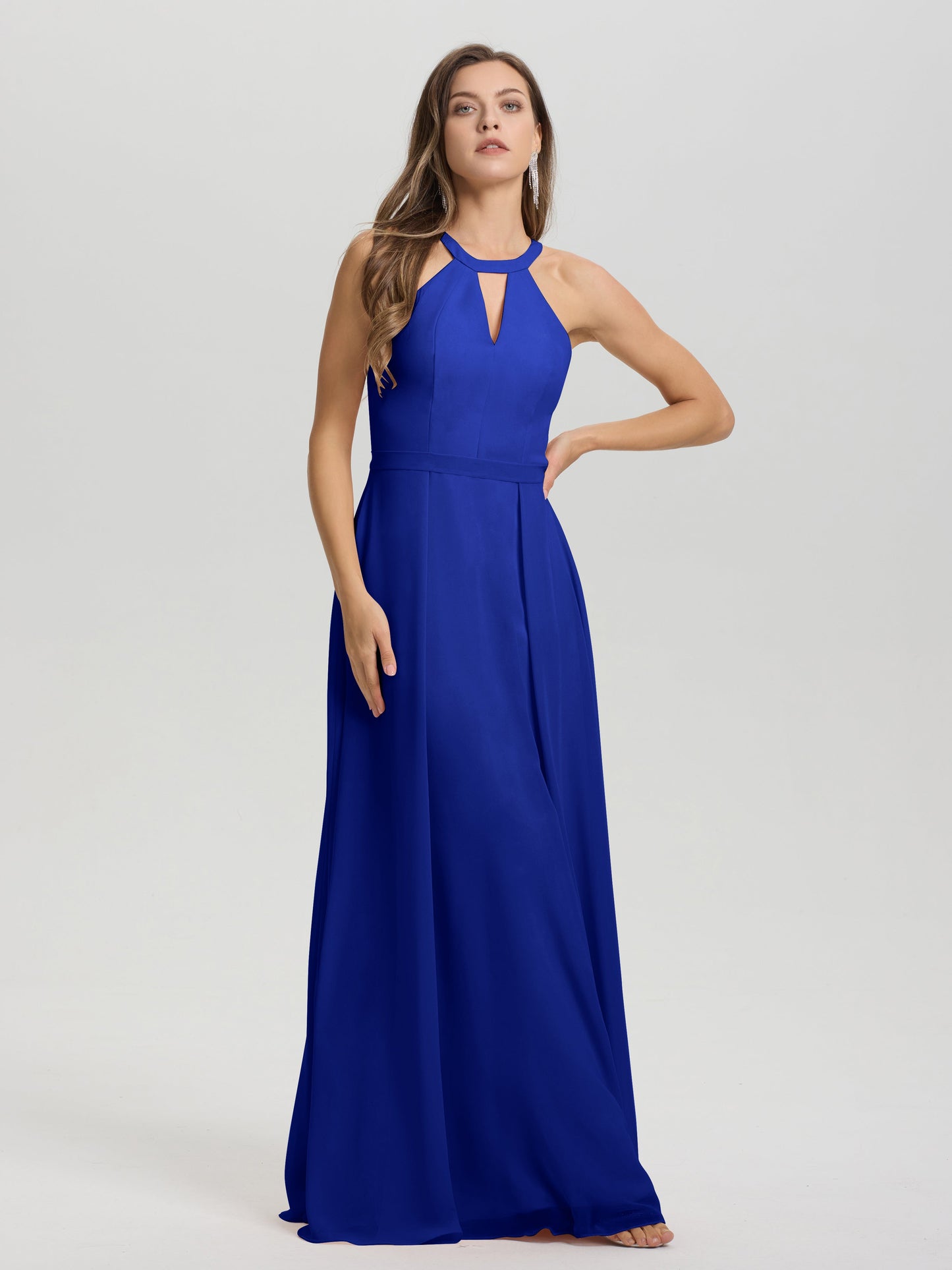 A-Line Hater Key Hole Sleeveless Floor Length Chiffon Bridesmaid Dress
