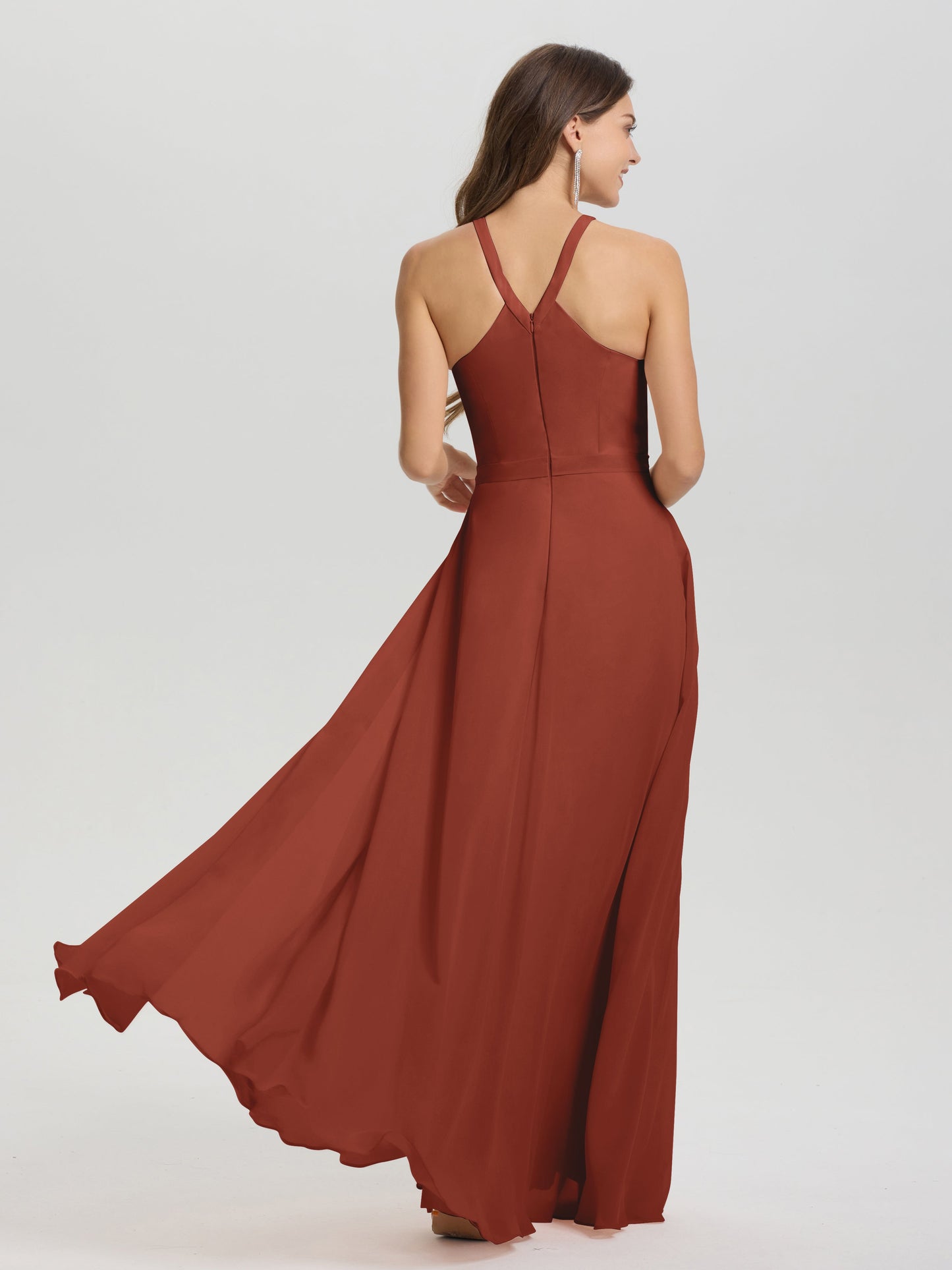 A-Line Hater Key Hole Sleeveless Floor Length Chiffon Bridesmaid Dress