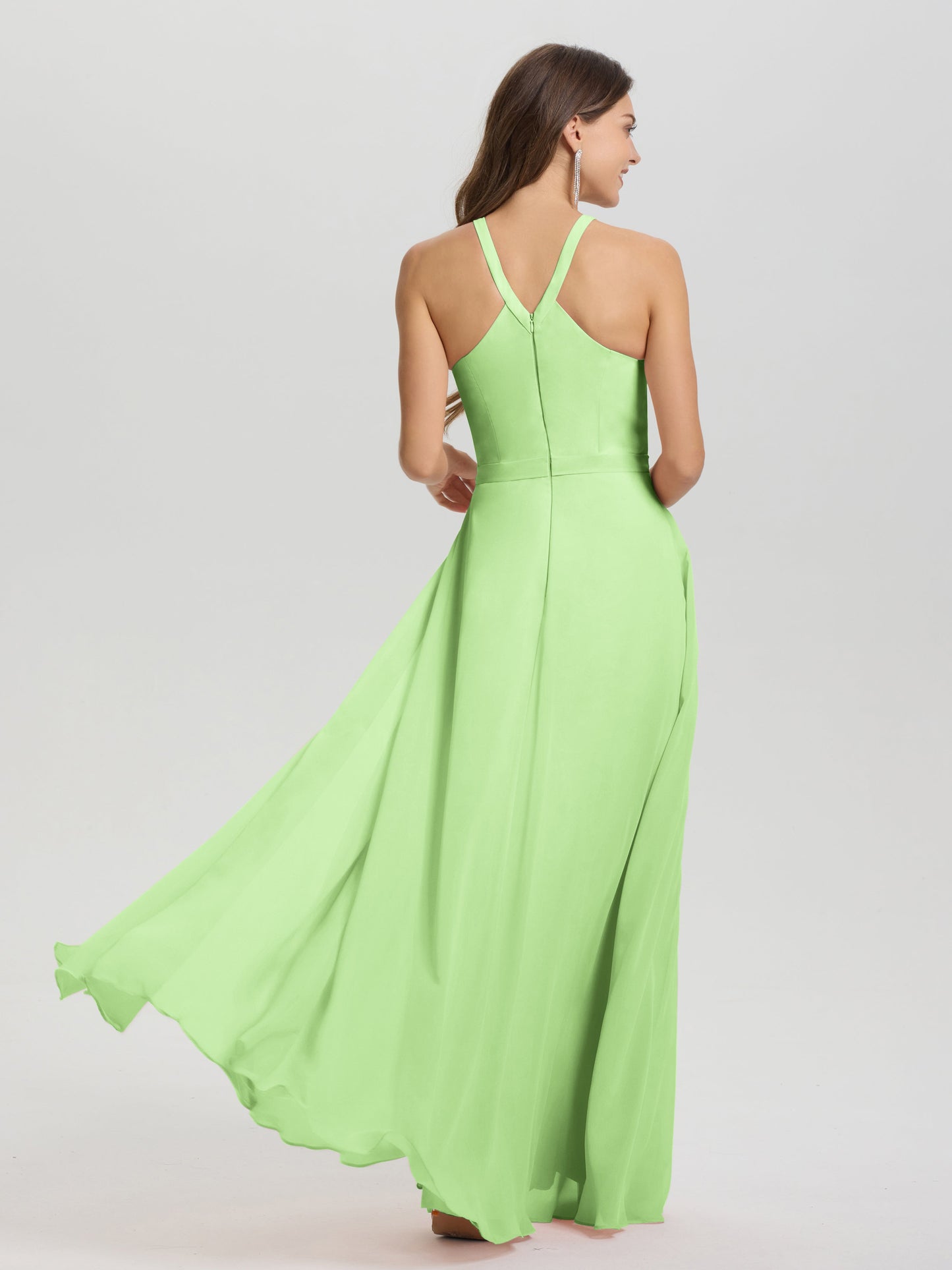 A-Line Hater Key Hole Sleeveless Floor Length Chiffon Bridesmaid Dress