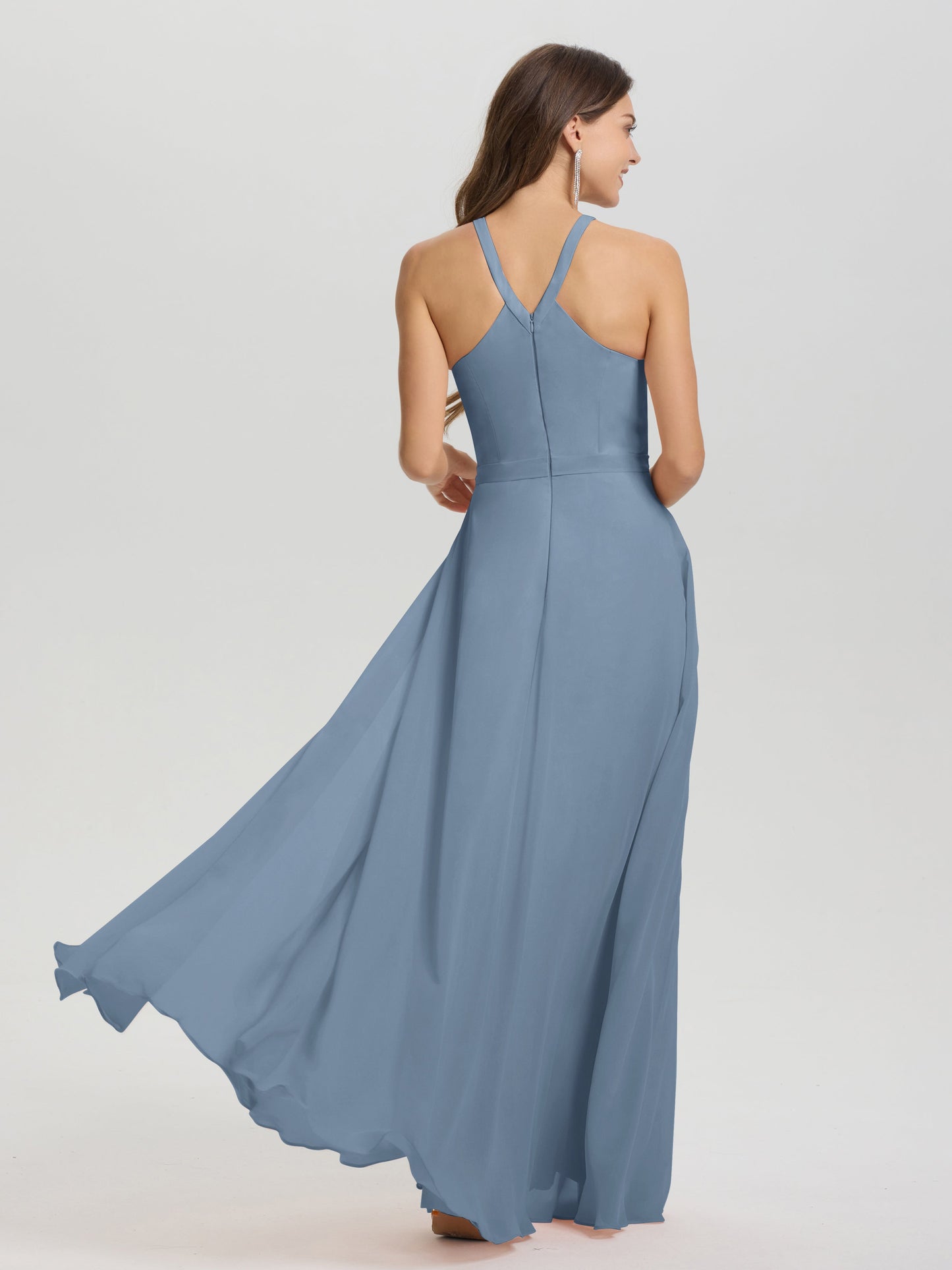 A-Line Hater Key Hole Sleeveless Floor Length Chiffon Bridesmaid Dress
