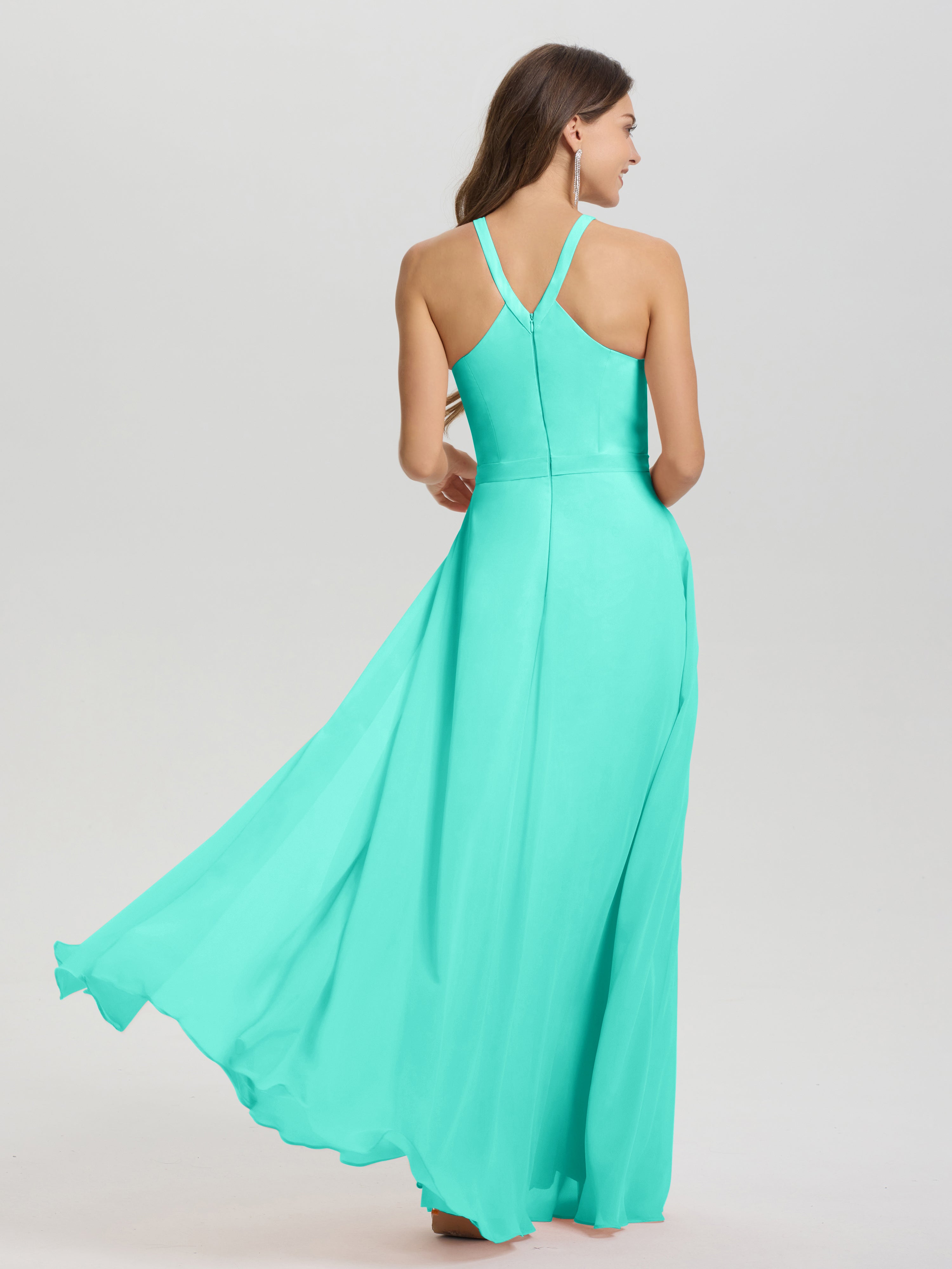 A-Line Hater Key Hole Sleeveless Floor Length Chiffon Bridesmaid Dress