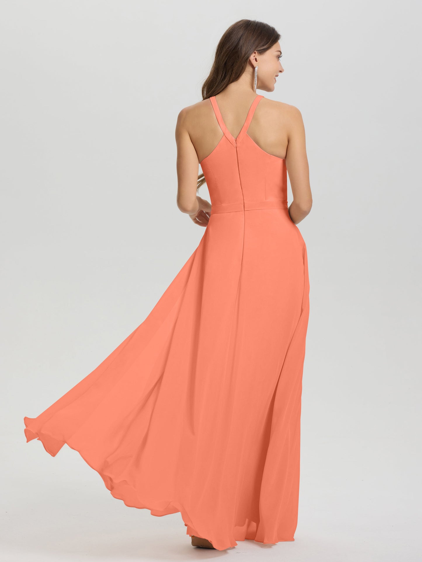 A-Line Hater Key Hole Sleeveless Floor Length Chiffon Bridesmaid Dress