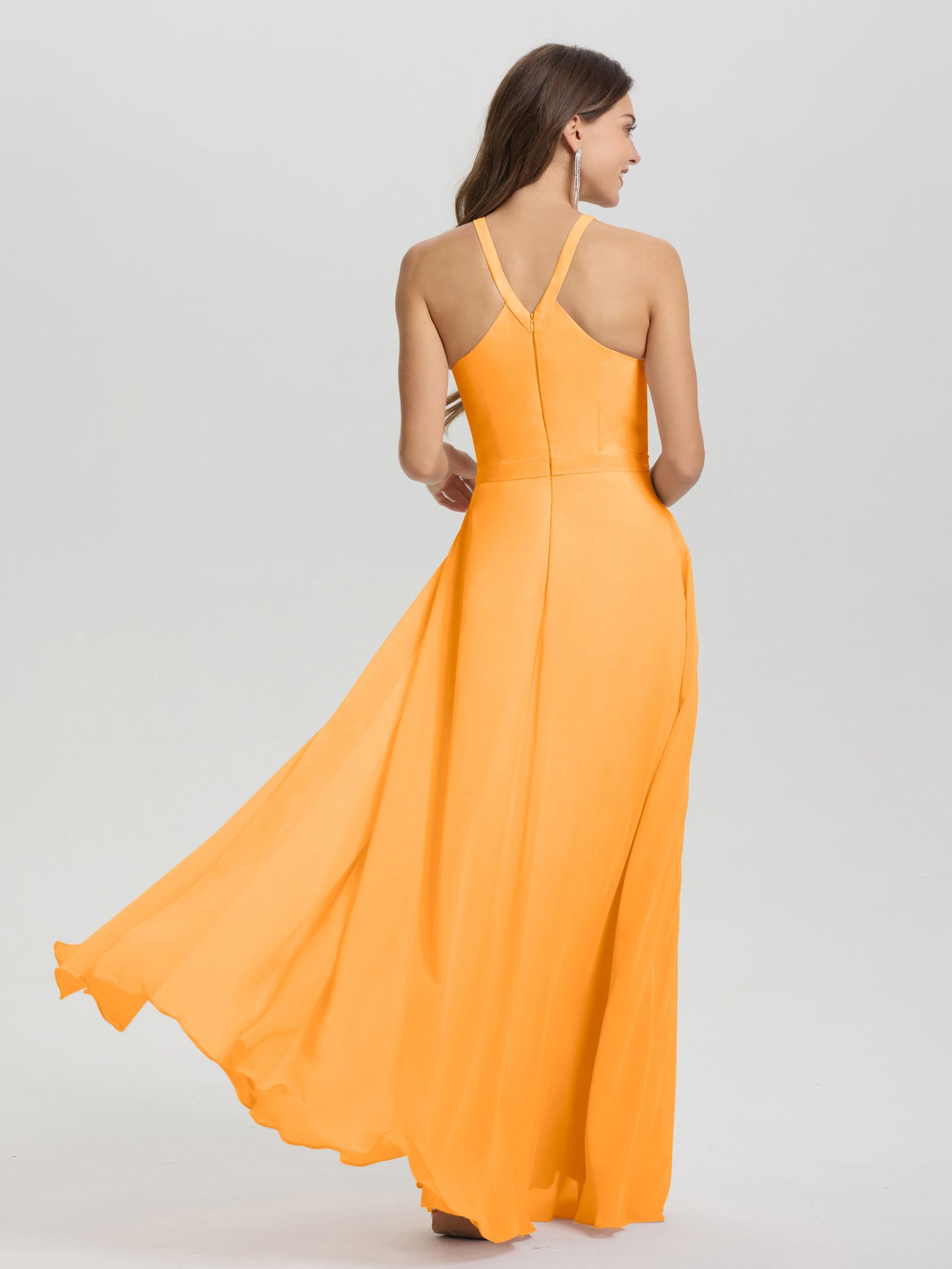 A-Line Hater Key Hole Sleeveless Floor Length Chiffon Bridesmaid Dress