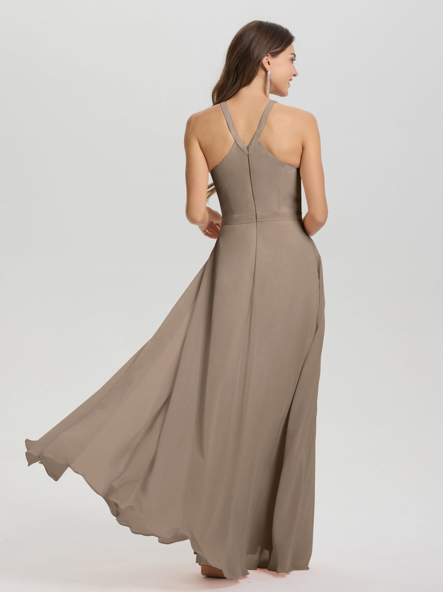 A-Line Hater Key Hole Sleeveless Floor Length Chiffon Bridesmaid Dress