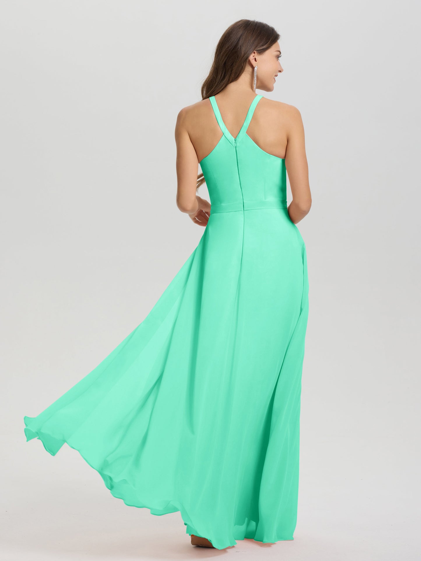 A-Line Hater Key Hole Sleeveless Floor Length Chiffon Bridesmaid Dress