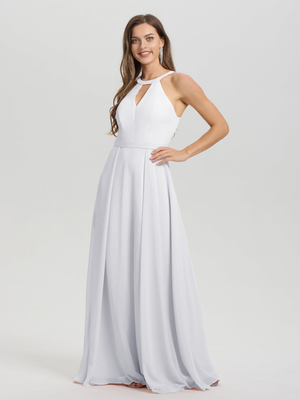 A-Line Hater Key Hole Sleeveless Floor Length Chiffon Bridesmaid Dress