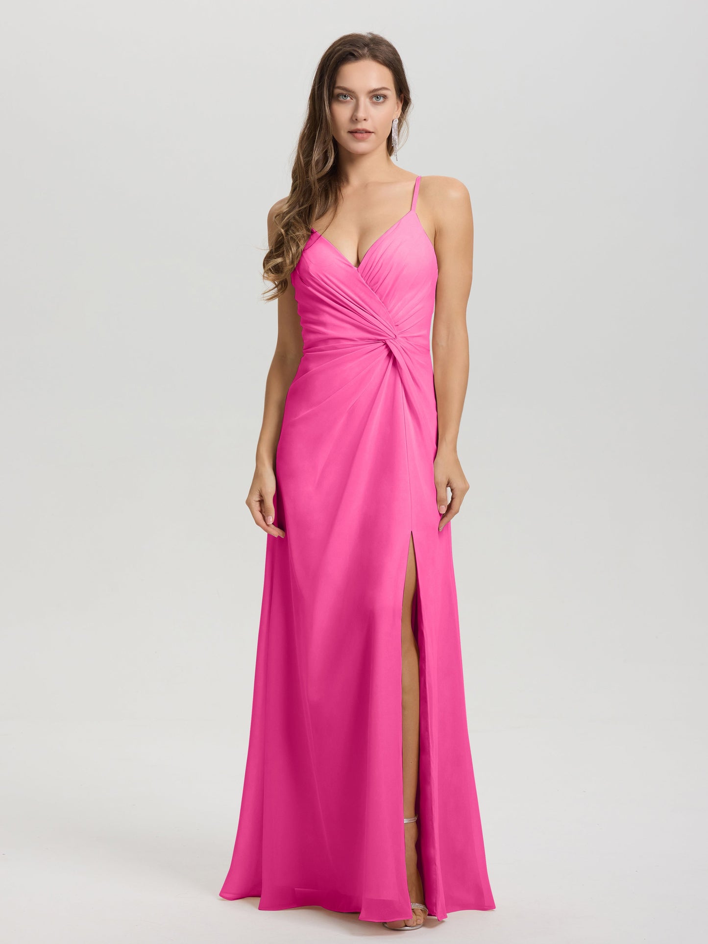 A-Line Spaghetti Straps Ruched Floor Length Chiffon Bridesmaid Dress