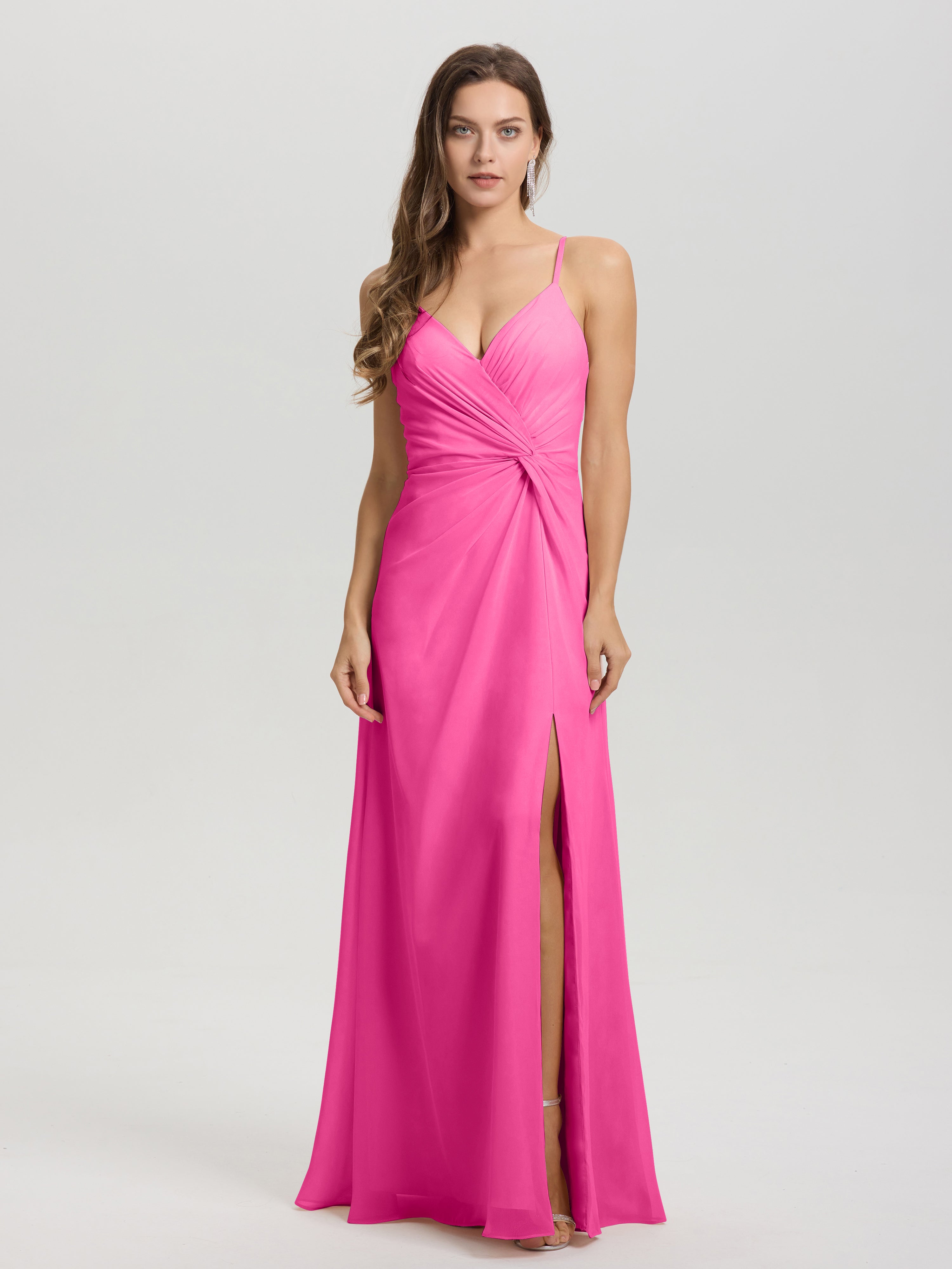 A-Line Spaghetti Straps Ruched Floor Length Chiffon Bridesmaid Dress