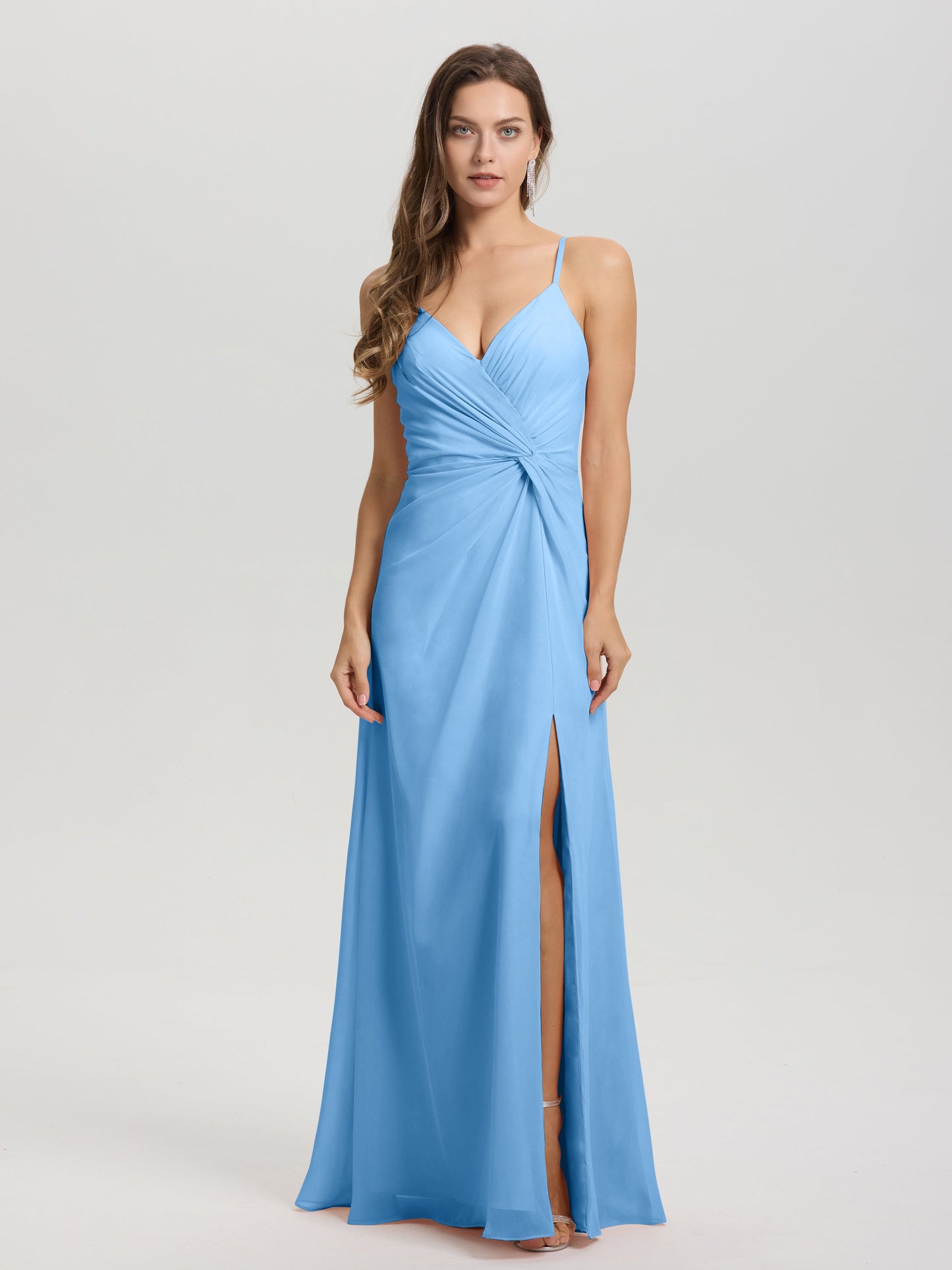 A-Line Spaghetti Straps Ruched Floor Length Chiffon Bridesmaid Dress