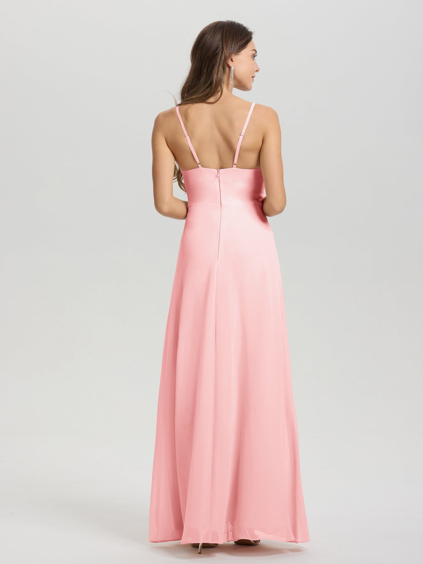 A-Line Spaghetti Straps Ruched Floor Length Chiffon Bridesmaid Dress