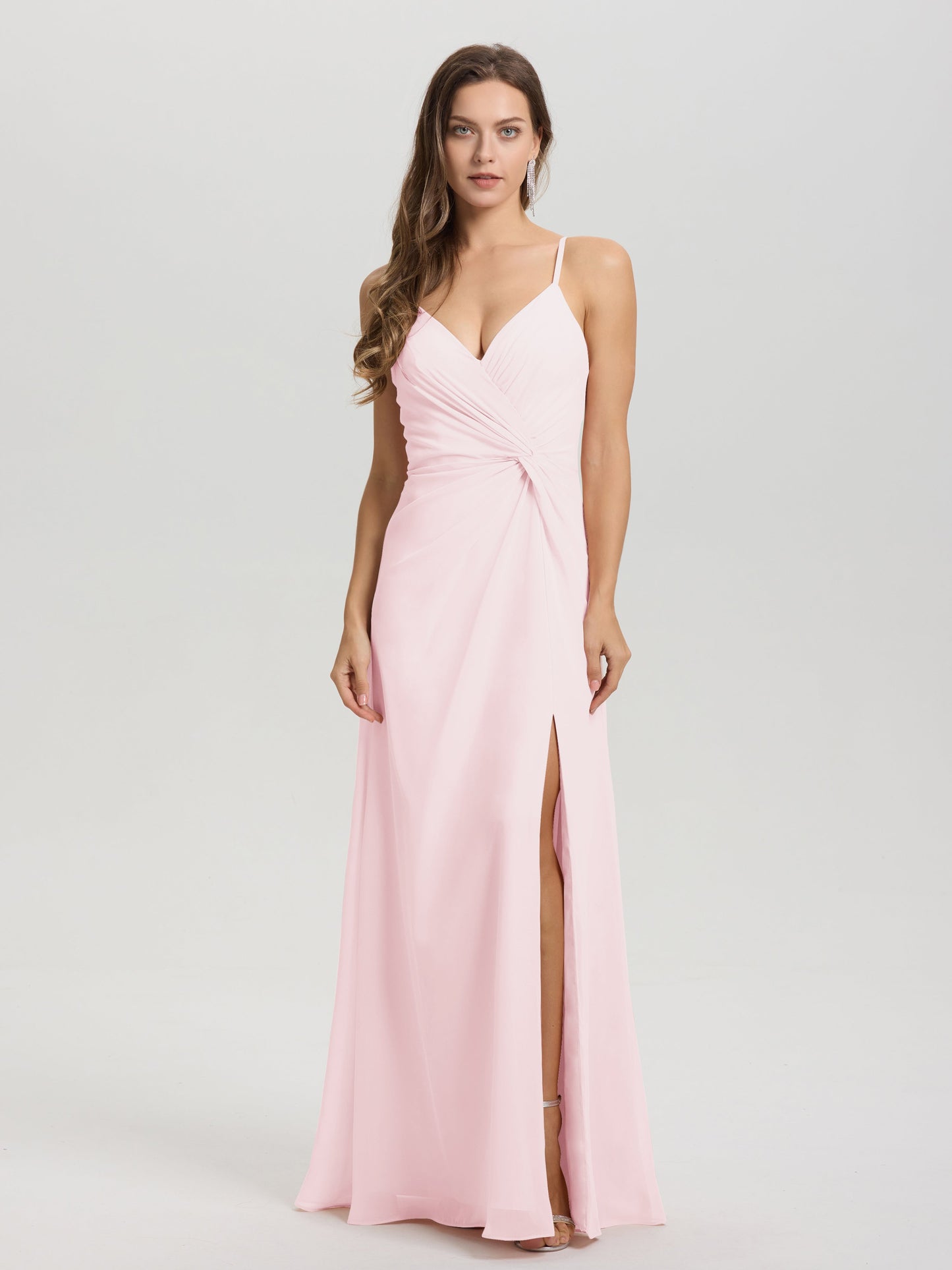 A-Line Spaghetti Straps Ruched Floor Length Chiffon Bridesmaid Dress