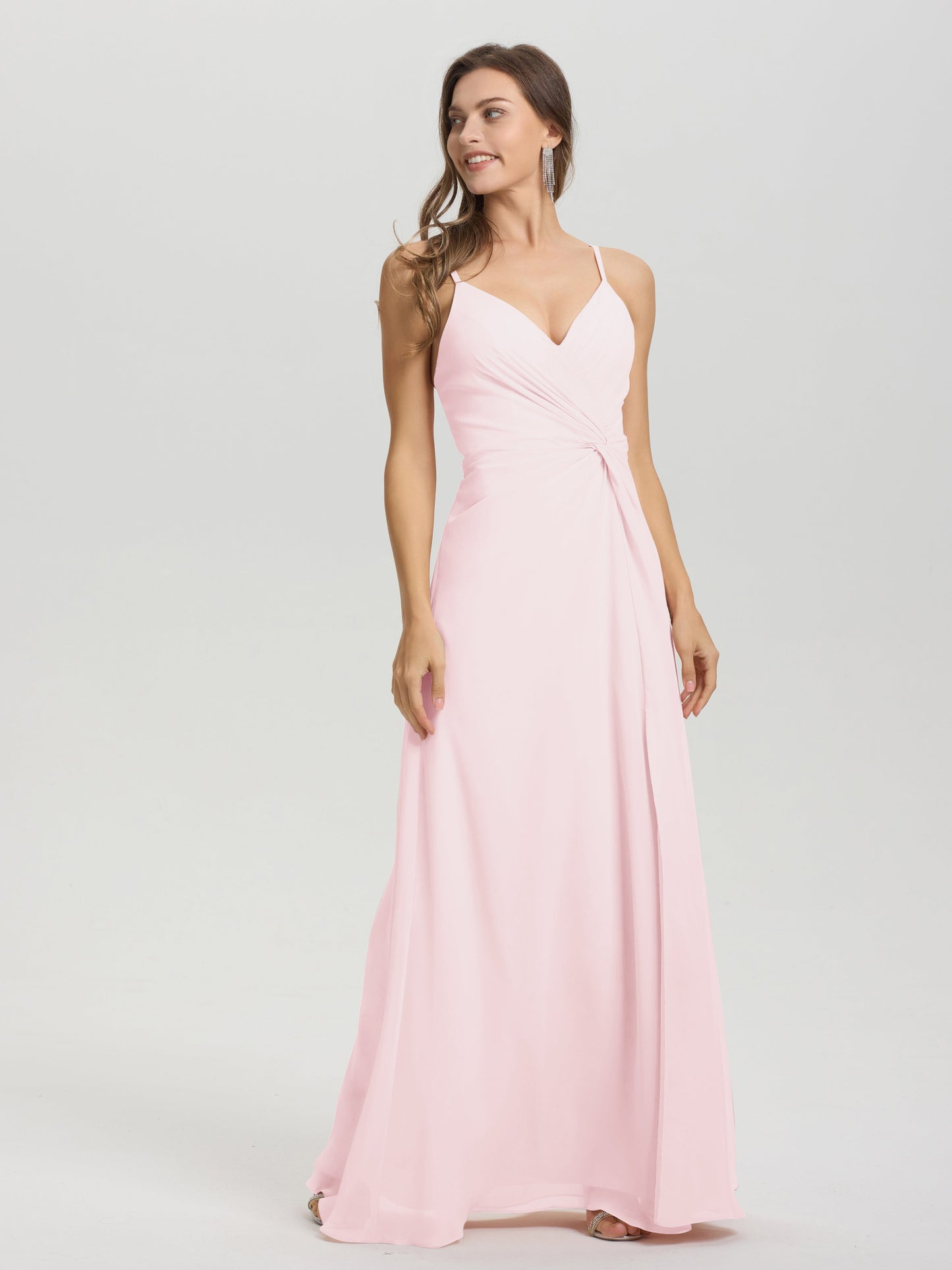 A-Line Spaghetti Straps Ruched Floor Length Chiffon Bridesmaid Dress