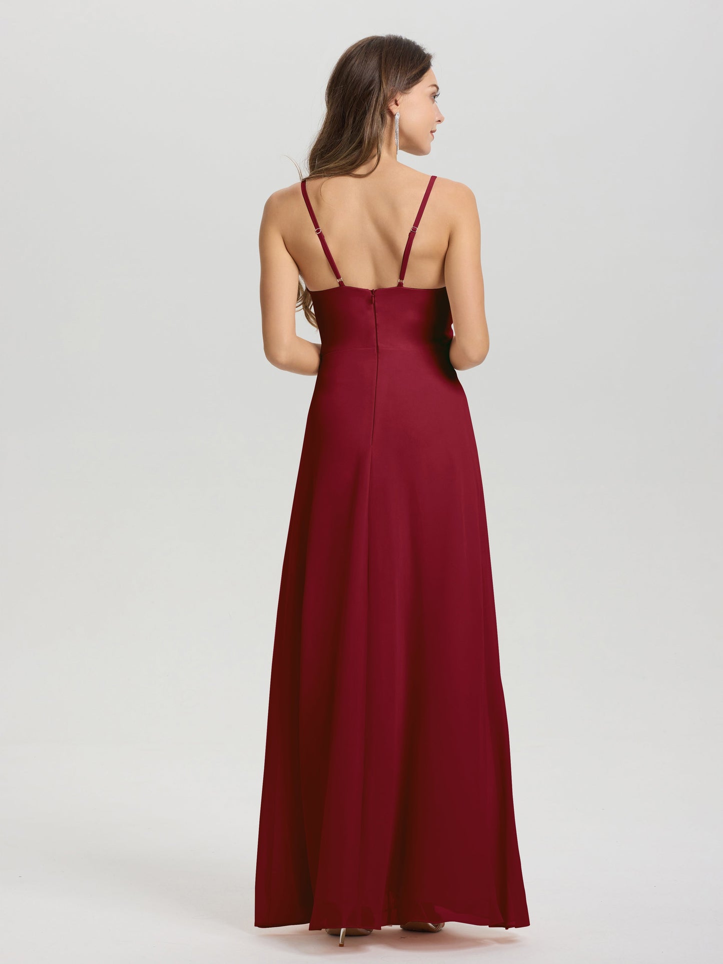A-Line Spaghetti Straps Ruched Floor Length Chiffon Bridesmaid Dress