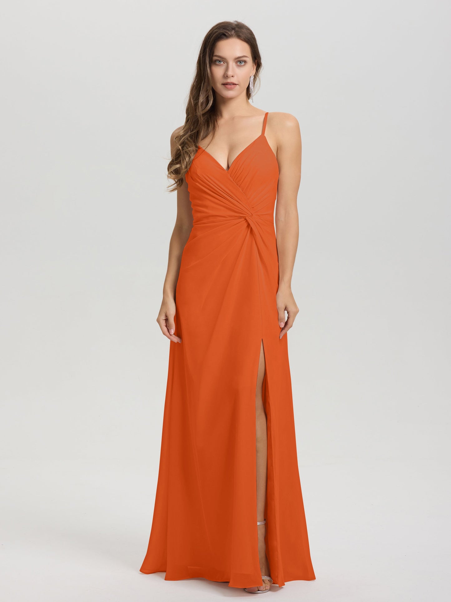 A-Line Spaghetti Straps Ruched Floor Length Chiffon Bridesmaid Dress