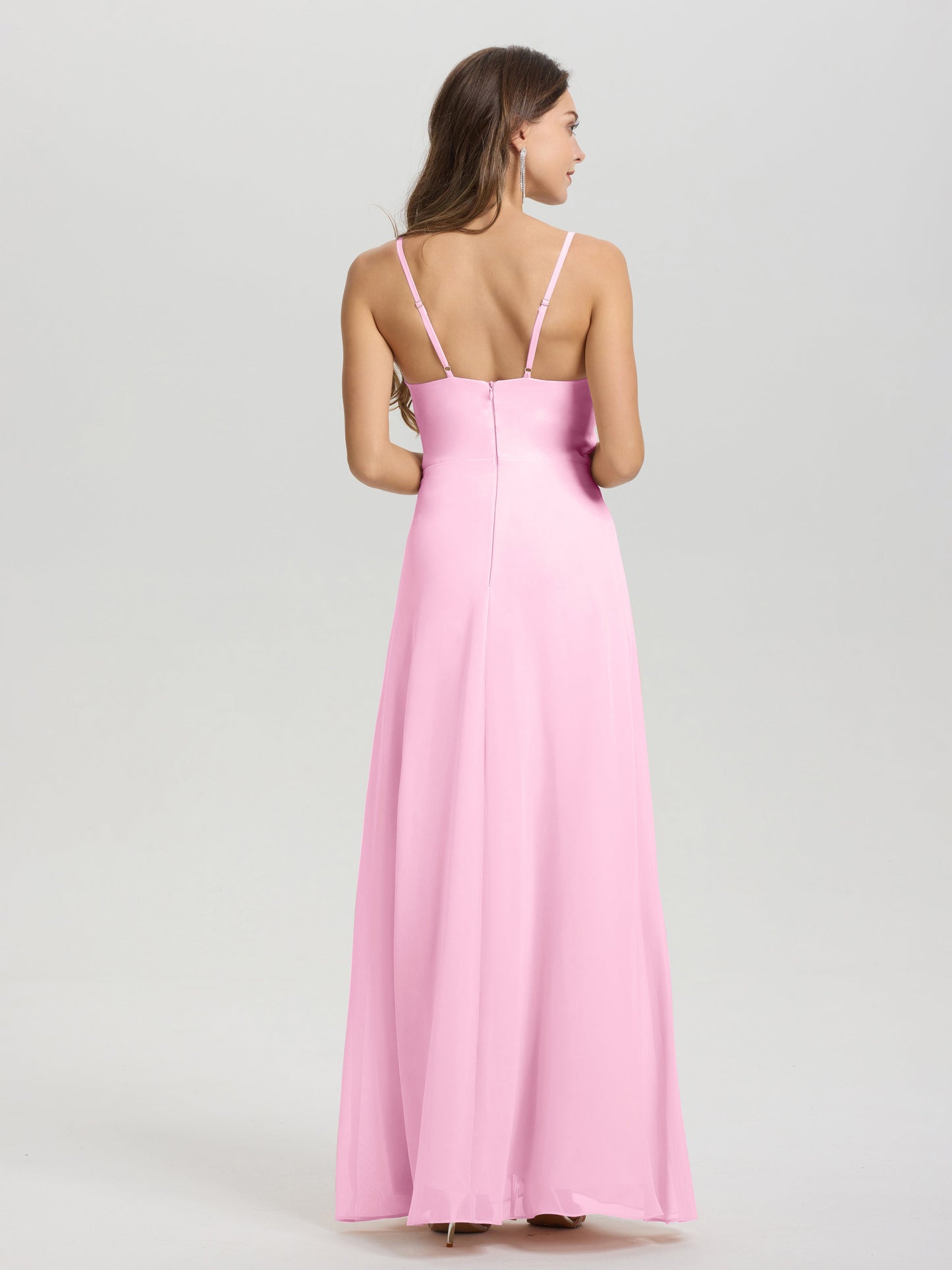 A-Line Spaghetti Straps Ruched Floor Length Chiffon Bridesmaid Dress