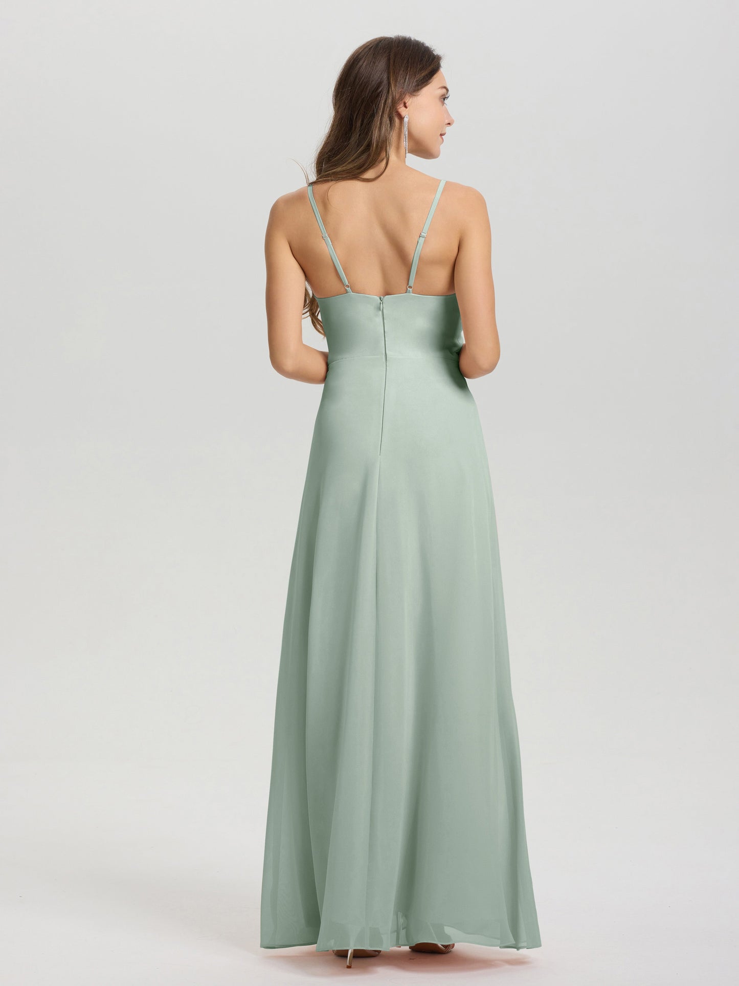 A-Line Spaghetti Straps Ruched Floor Length Chiffon Bridesmaid Dress