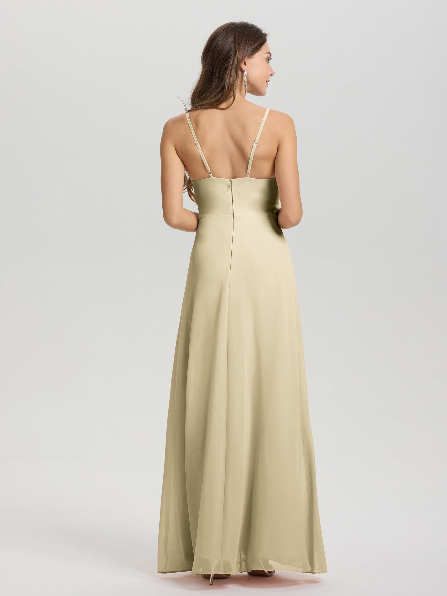 A-Line Spaghetti Straps Ruched Floor Length Chiffon Bridesmaid Dress