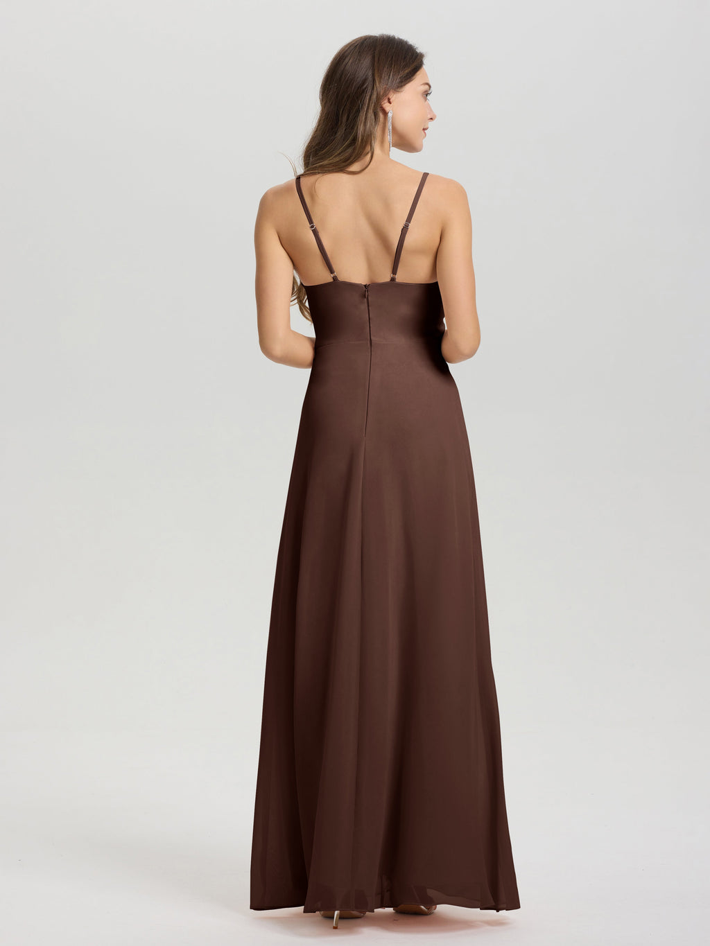 A-Line Spaghetti Straps Ruched Floor Length Chiffon Bridesmaid Dress