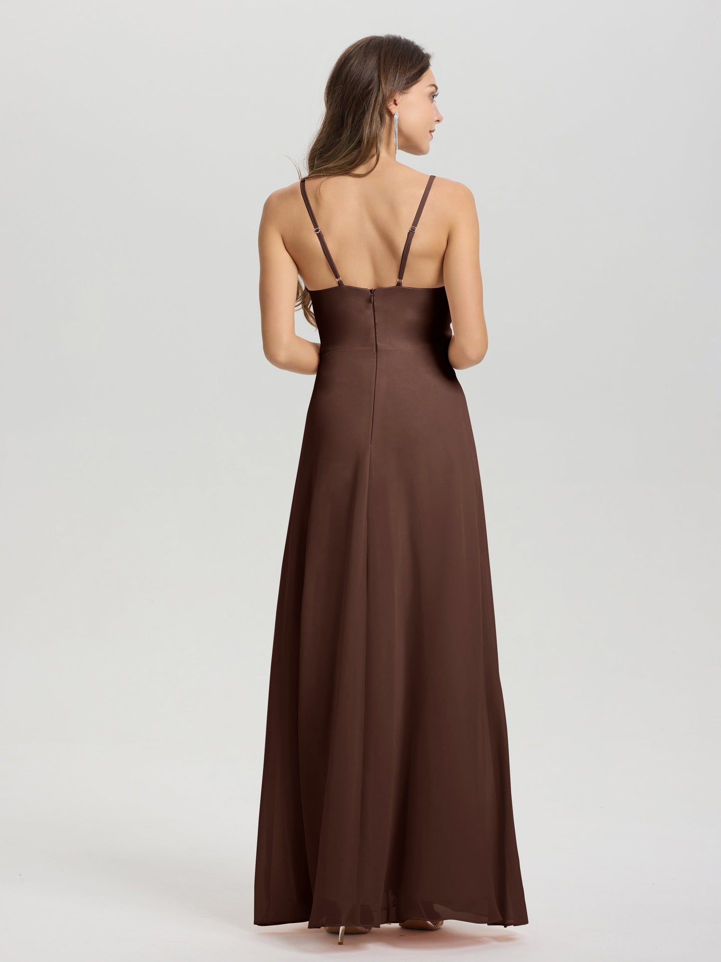 A-Line Spaghetti Straps Ruched Floor Length Chiffon Bridesmaid Dress
