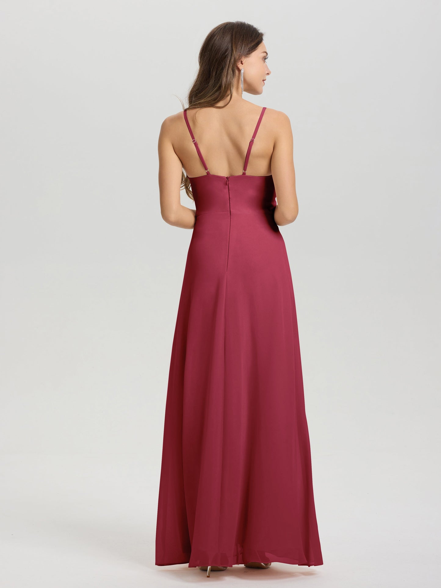 A-Line Spaghetti Straps Ruched Floor Length Chiffon Bridesmaid Dress