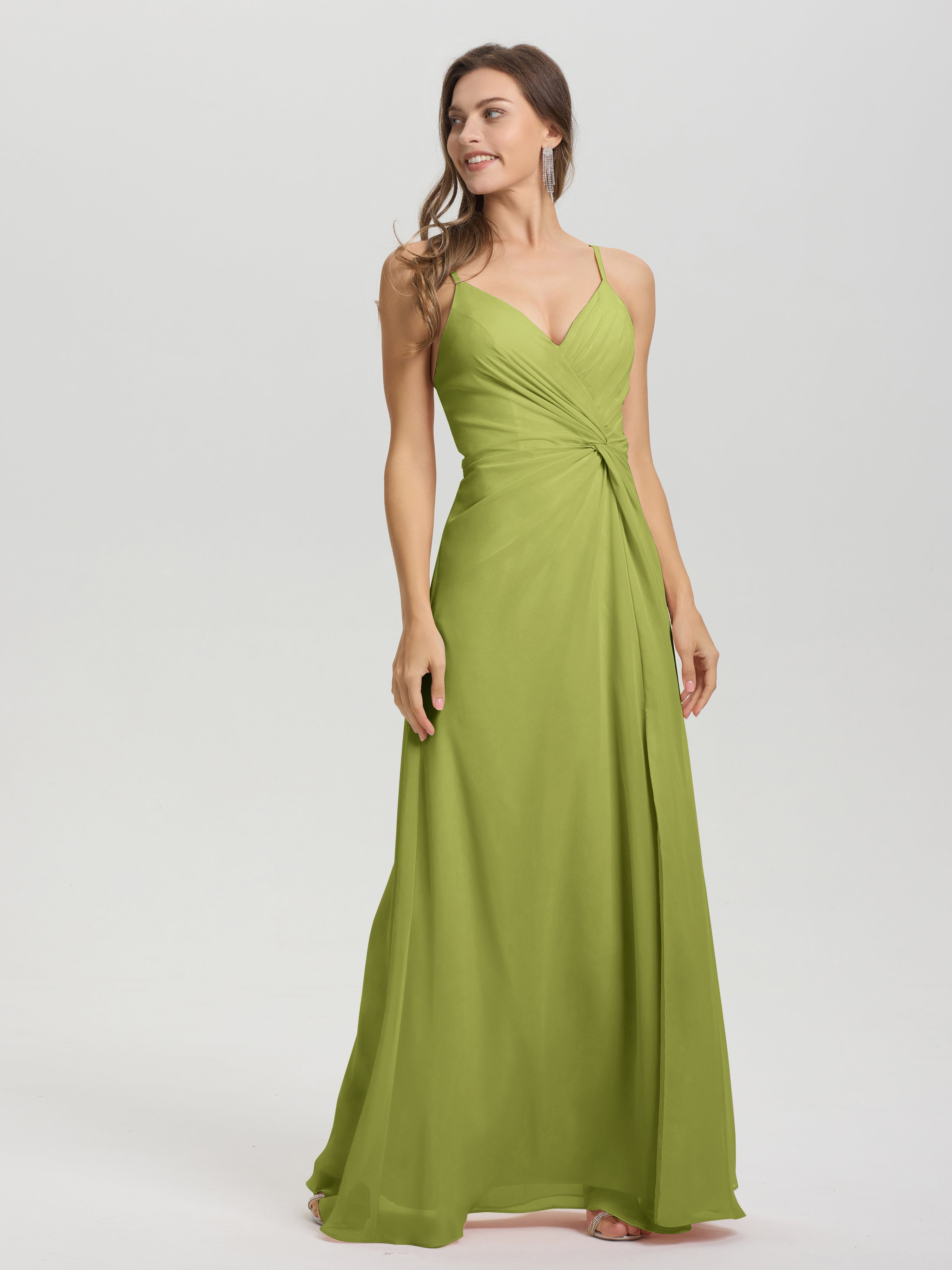 A-Line Spaghetti Straps Ruched Floor Length Chiffon Bridesmaid Dress