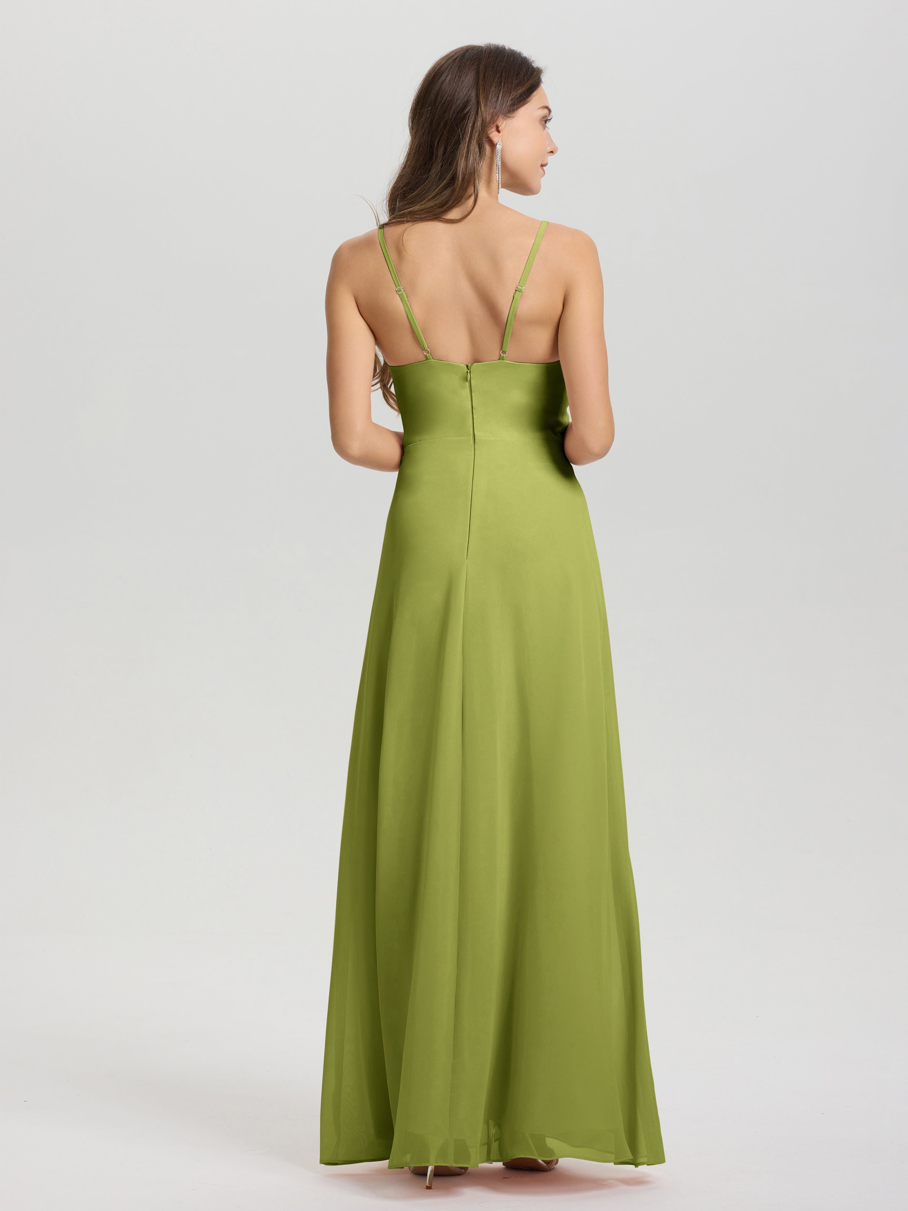 A-Line Spaghetti Straps Ruched Floor Length Chiffon Bridesmaid Dress
