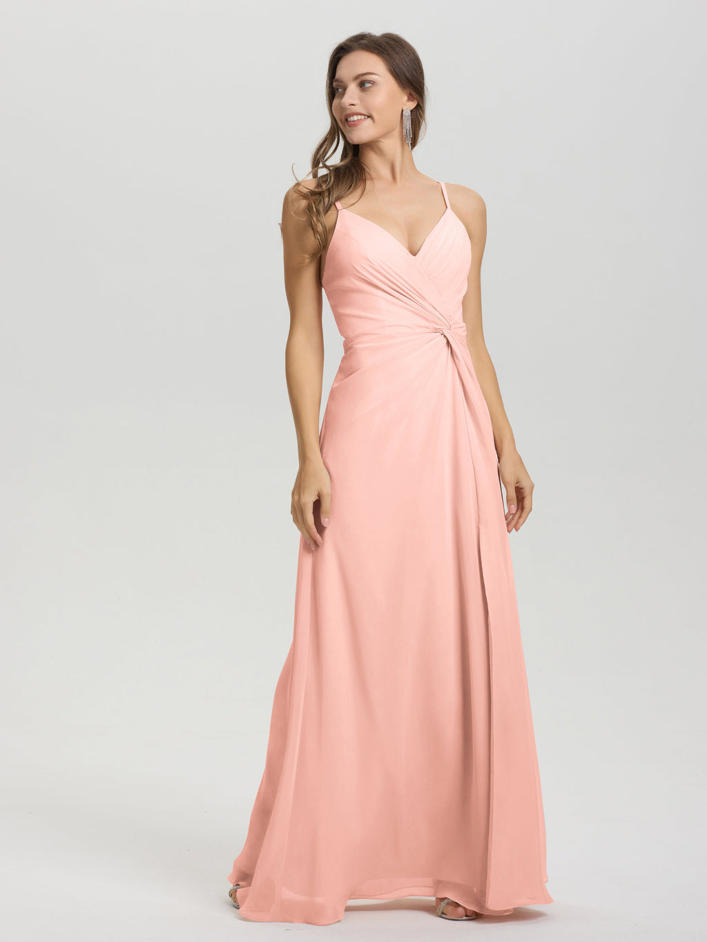 A-Line Spaghetti Straps Ruched Floor Length Chiffon Bridesmaid Dress
