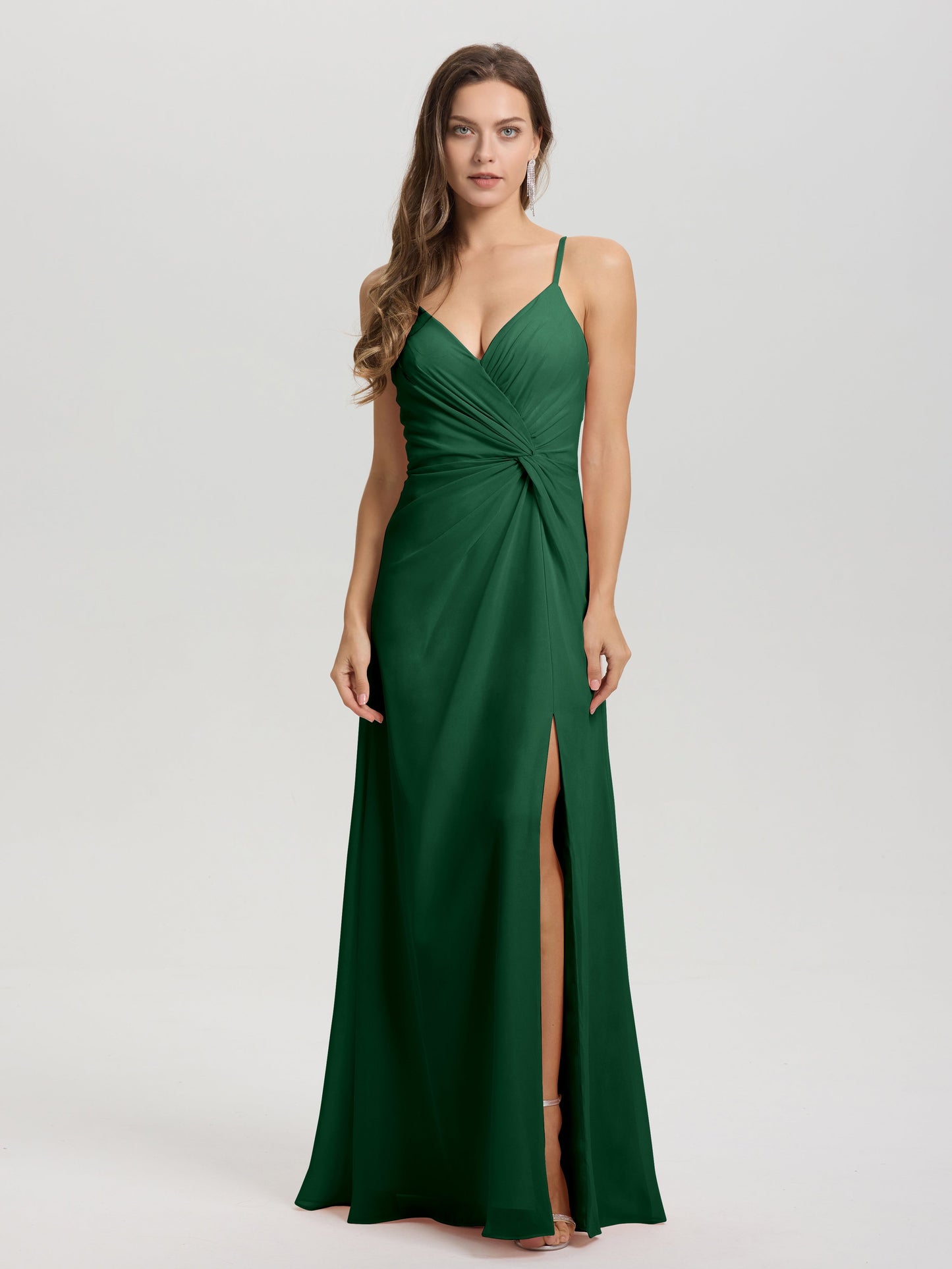 A-Line Spaghetti Straps Ruched Floor Length Chiffon Bridesmaid Dress