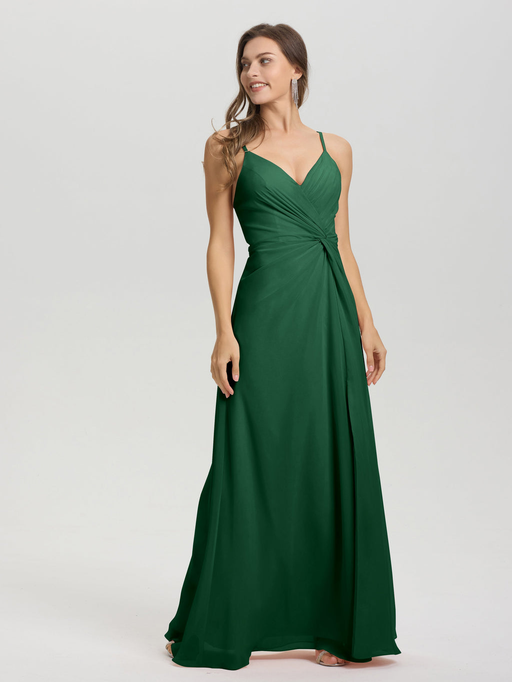 A-Line Spaghetti Straps Ruched Floor Length Chiffon Bridesmaid Dress