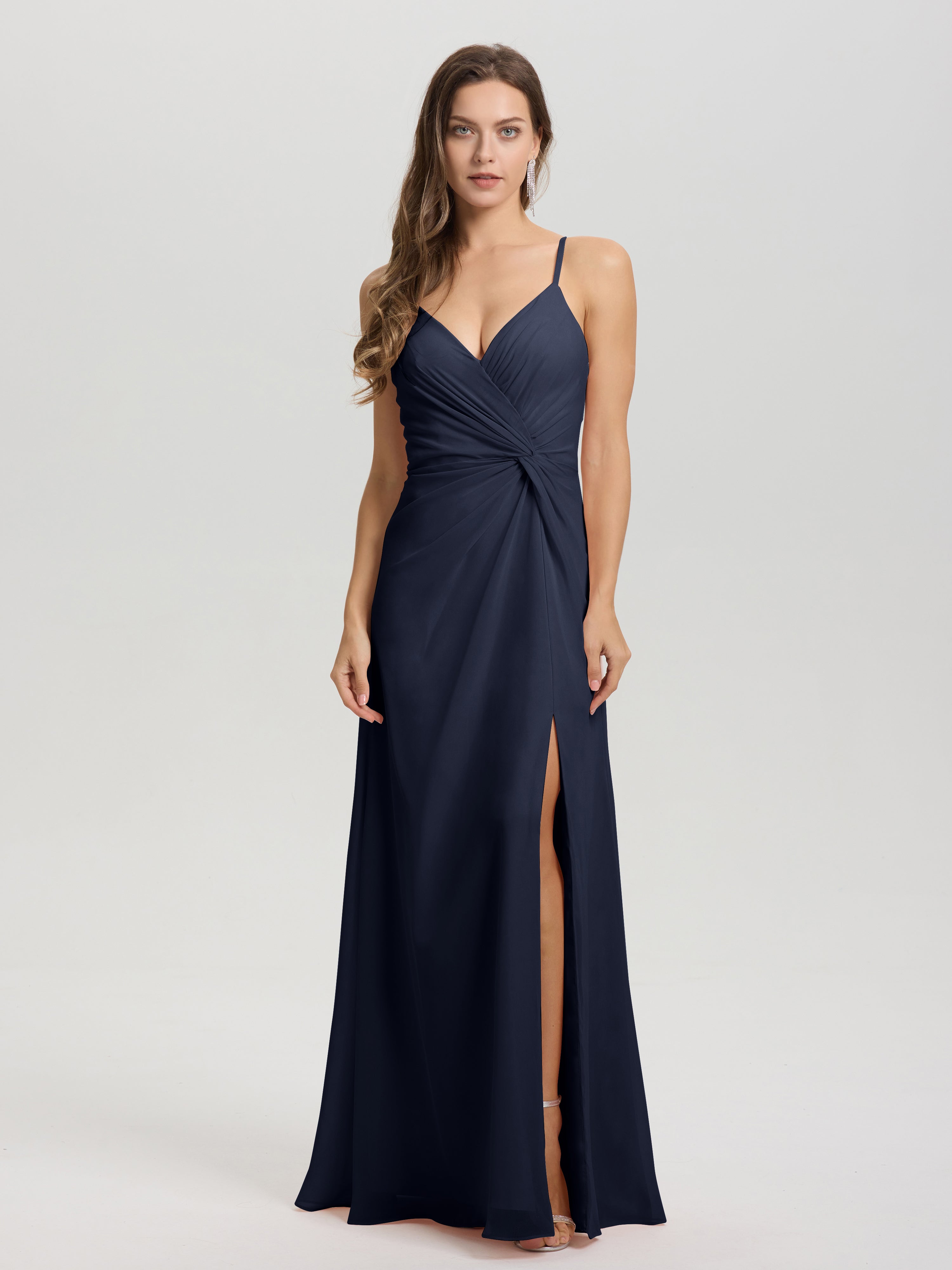 A-Line Spaghetti Straps Ruched Floor Length Chiffon Bridesmaid Dress